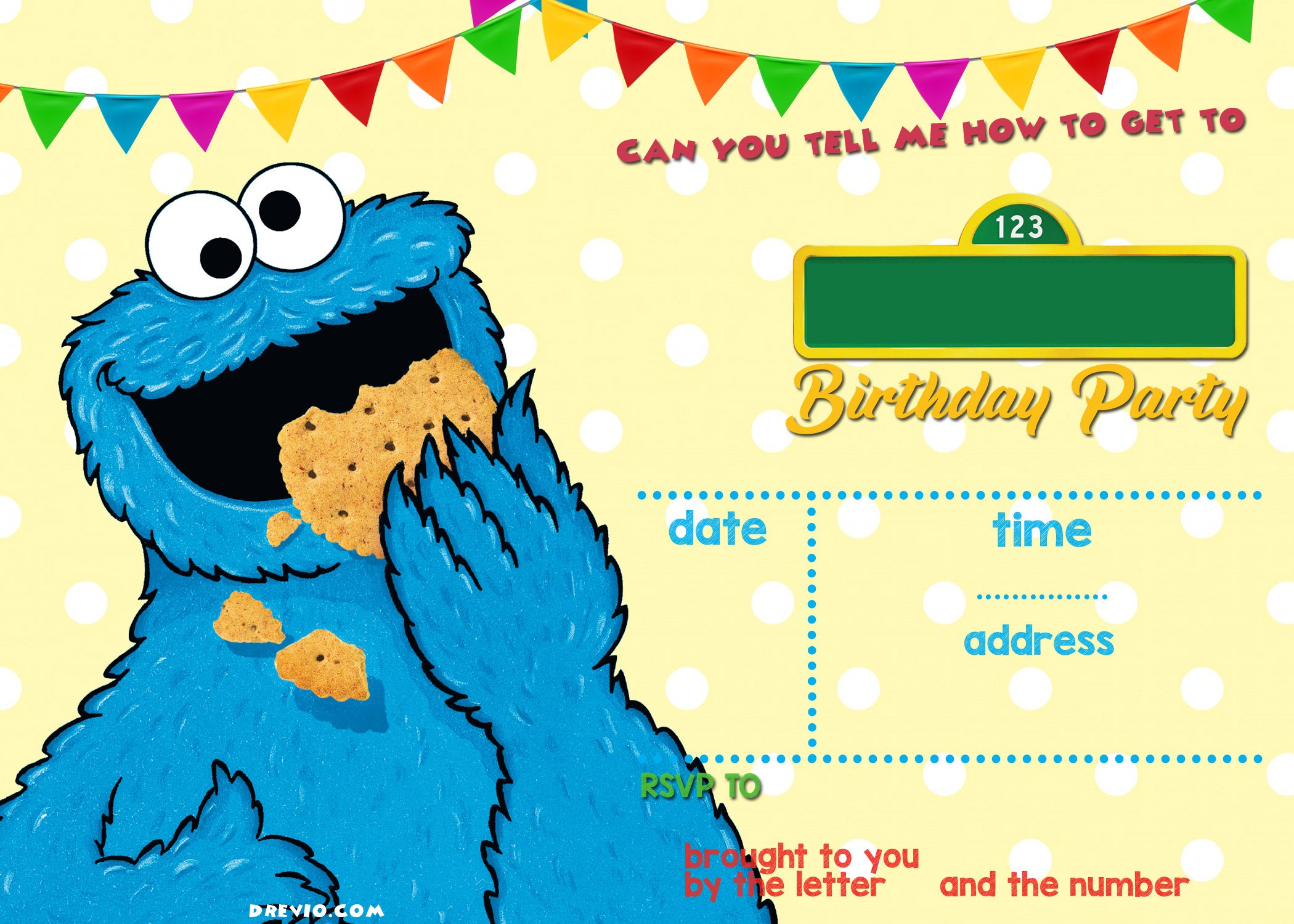 Sesame Street Birthday Invitations Online intended for Free Printable Cookie Monster Birthday Cards