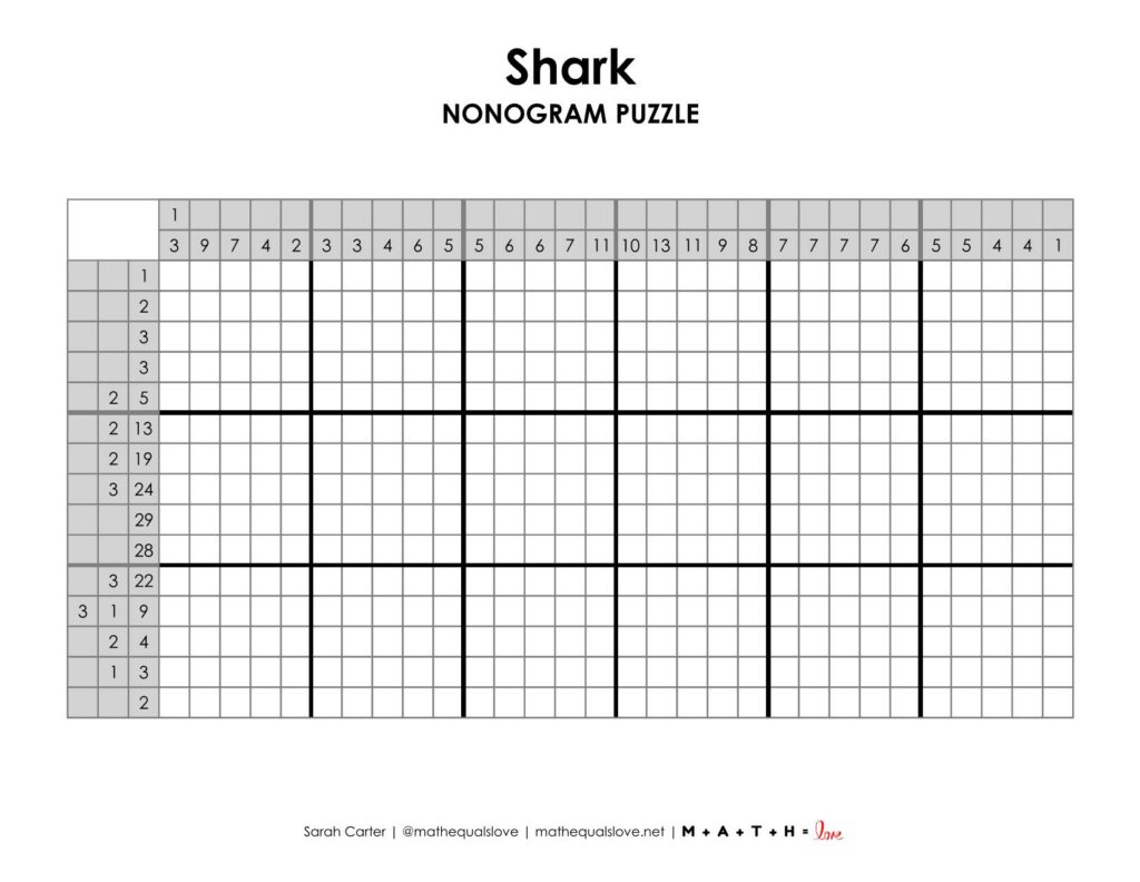 Shark Nonogram Puzzle | Math = Love intended for Free Printable Nonograms