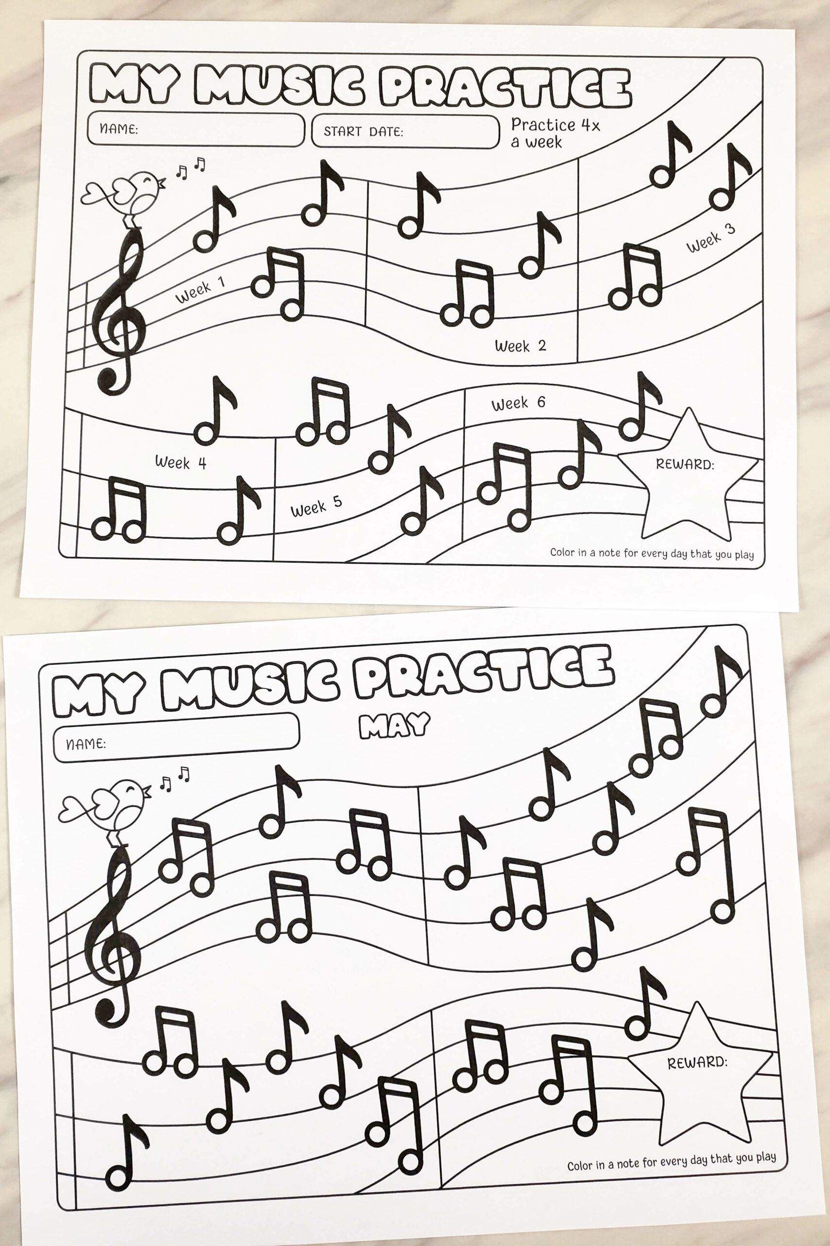 Shop: Music Practice Tracker - Primary Singing for Music Practice Chart Printable Free