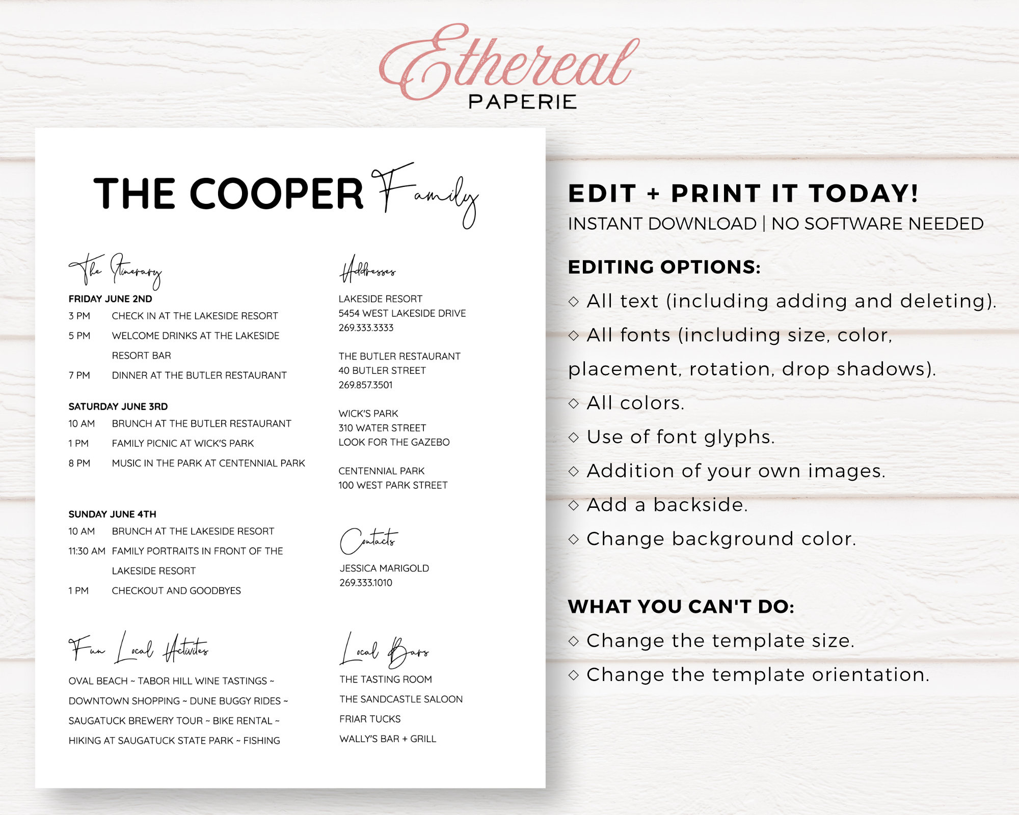 Simple Family Reunion Editable Customizable Event Itinerary + in Family Reunion Itinerary Template Free