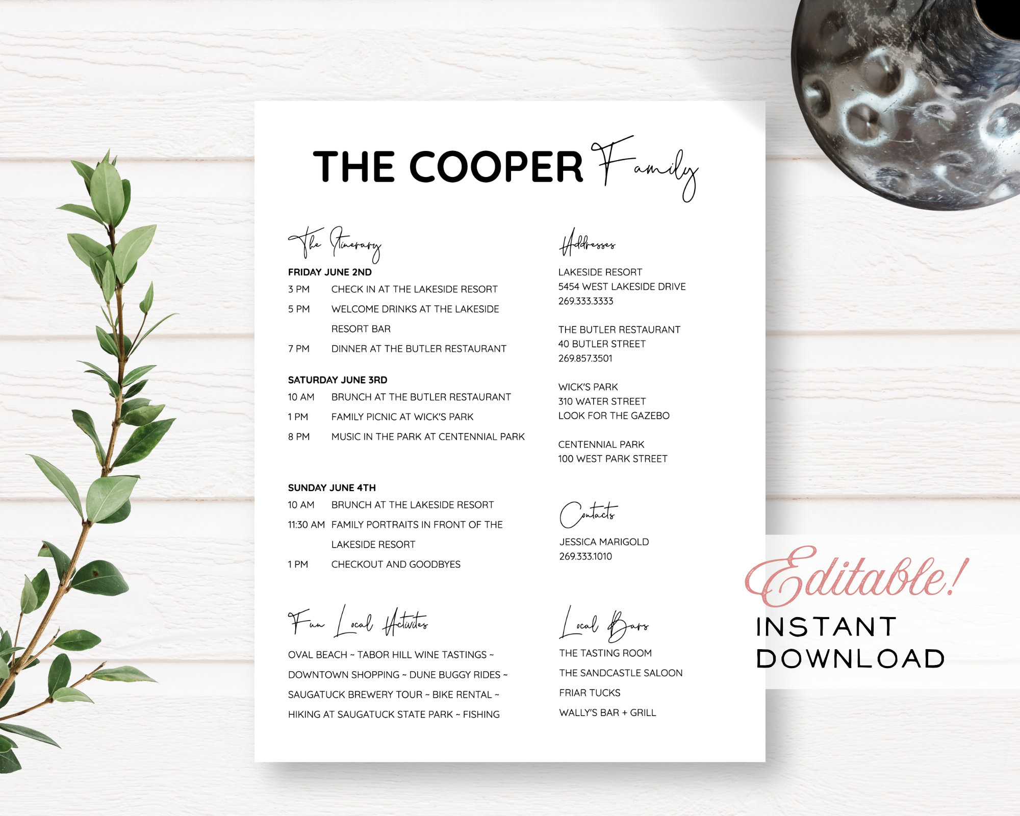Simple Family Reunion Editable Customizable Event Itinerary + regarding Family Reunion Itinerary Template Free