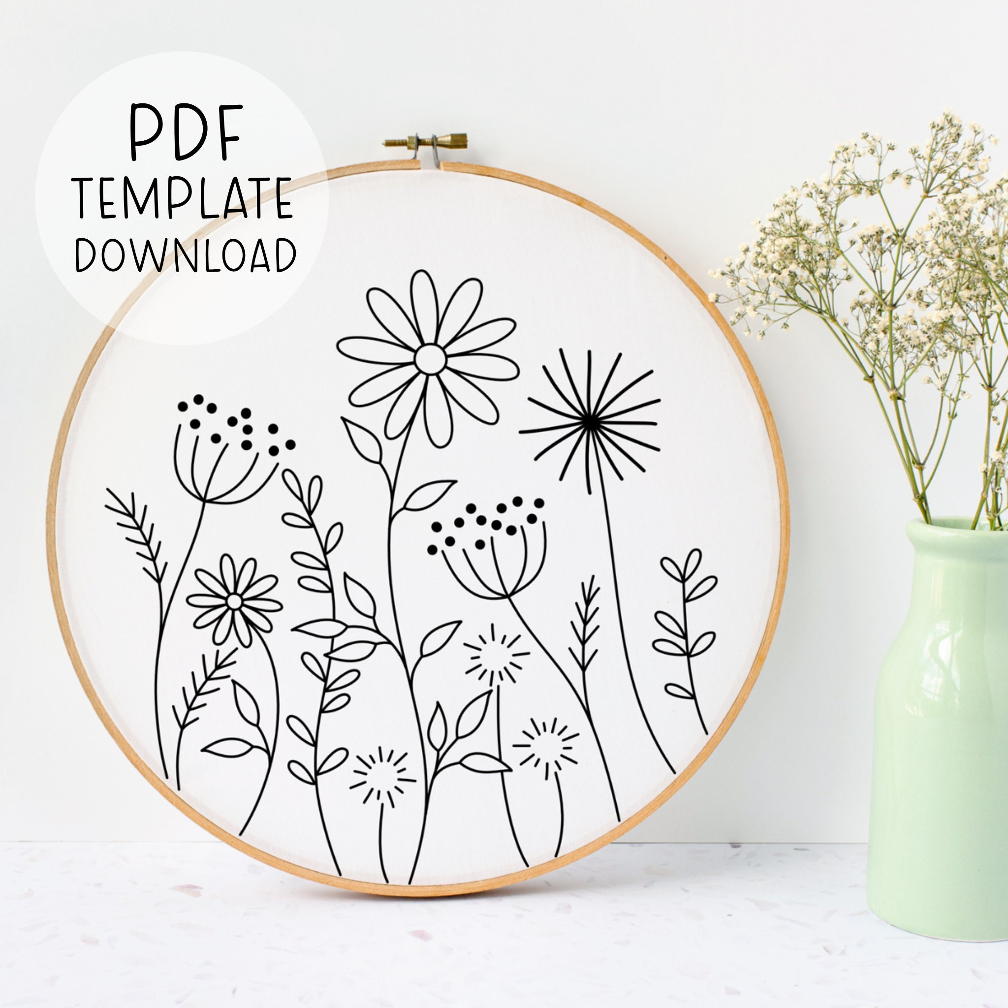 Simple Wildflowers Embroidery Pattern Instant Download, Beginner pertaining to Free Printable Wildflower Stitchery Patterns