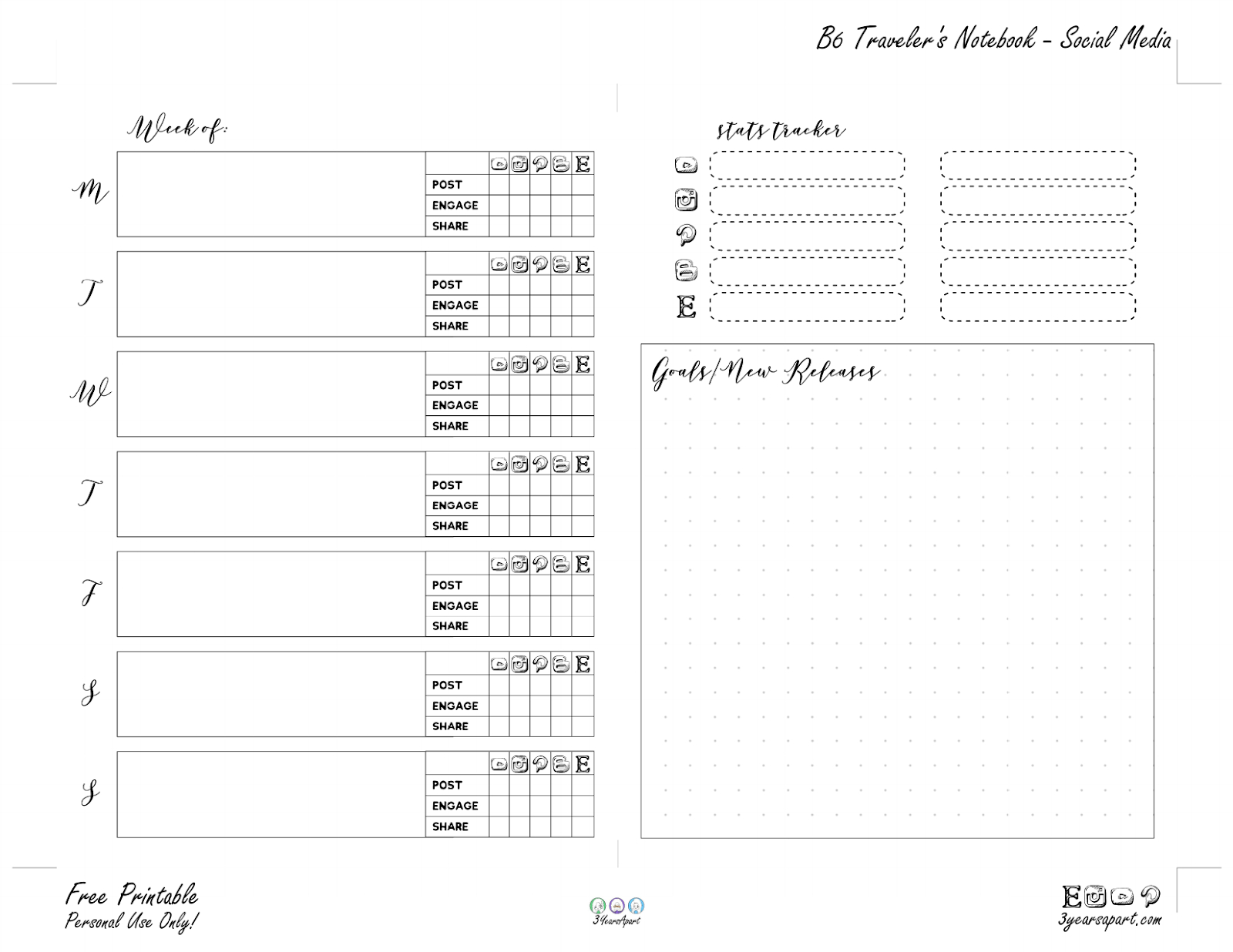 Social Media Planner Inserts | Free Printable For Traveler&amp;#039;S with Midori Inserts Free Printable