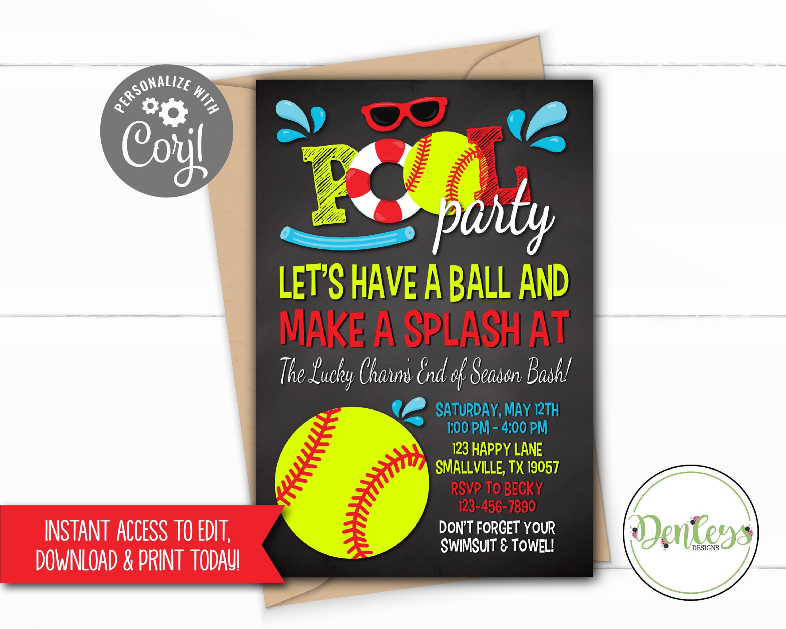 Softball Printable Invitation, Softball Pool Party, Corjl, End Of pertaining to Free Printable Softball Party Invitations