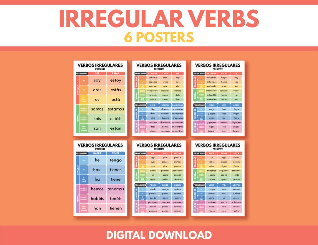 Spanish Language, Irregular Verbs, Verb Conjugation, Grammar Chart throughout Masculine and Feminine Spanish Chart Printable