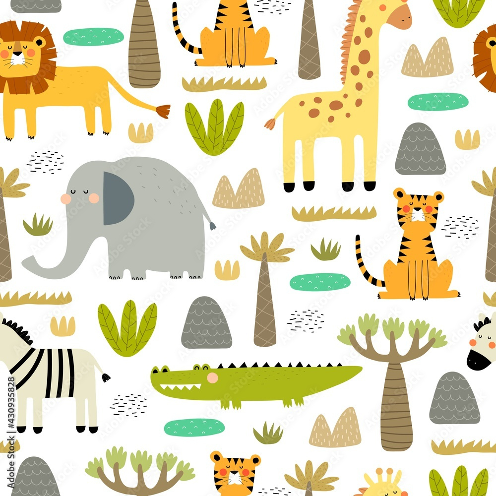 Stock-Vektorgrafik „Seamless Pattern With African Animals, Decor throughout Kids Printable African Patterns