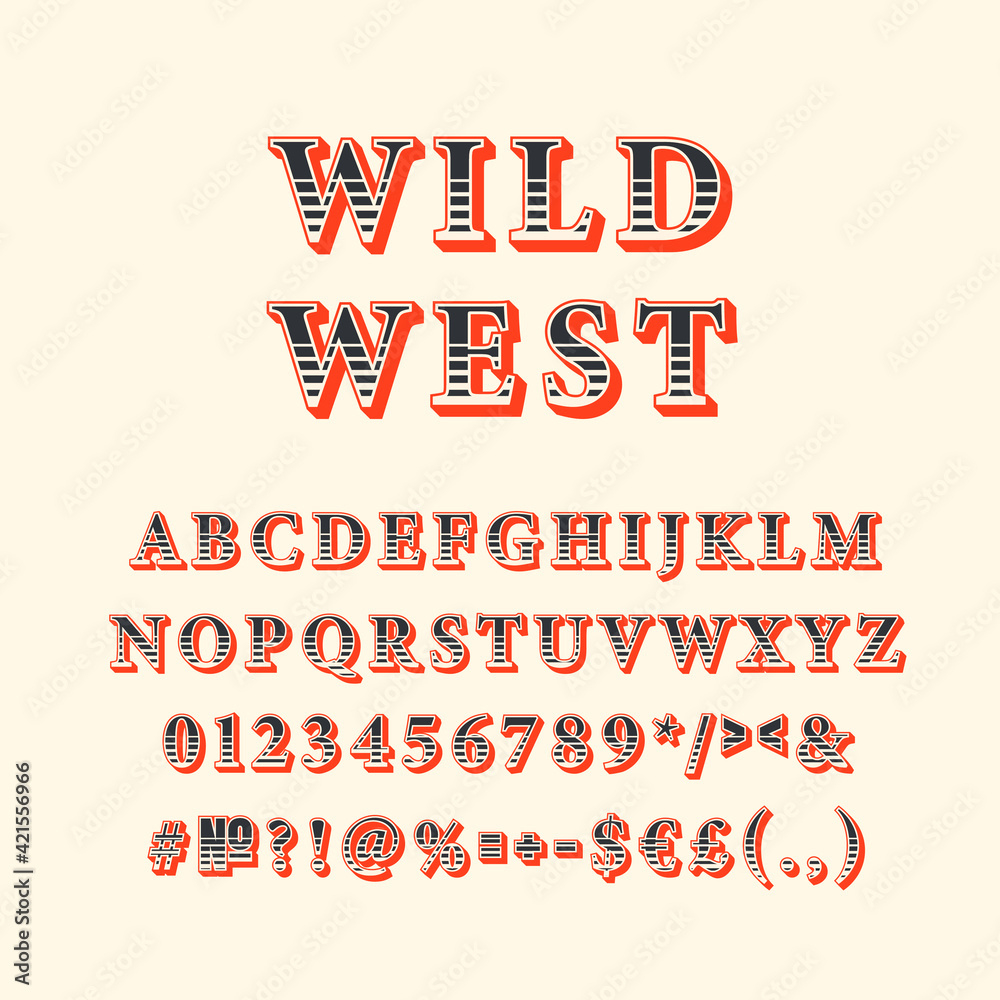 Stock-Vektorgrafik „Wild West Vintage 3D Vector Alphabet Set with regard to Free Printable Old Western Alphabet Stencils Templates