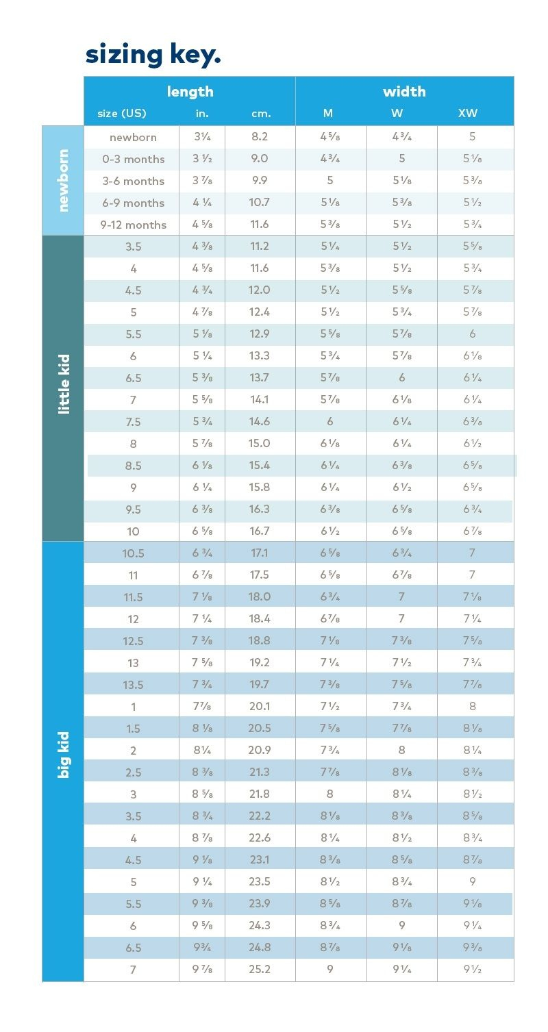 Stride Rite Discount Size Chart Inches inside Stride Rite Size Chart Printable
