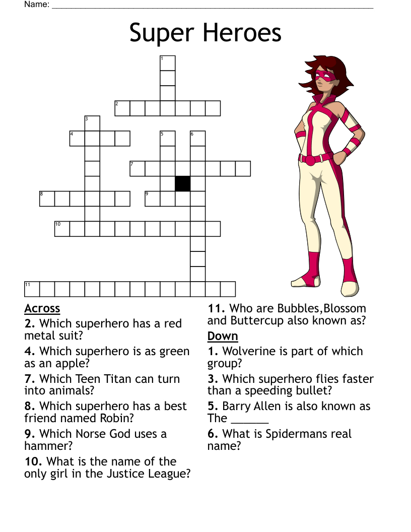 Super Heroes Crossword - Wordmint pertaining to Free Printable Superhero Crosswords