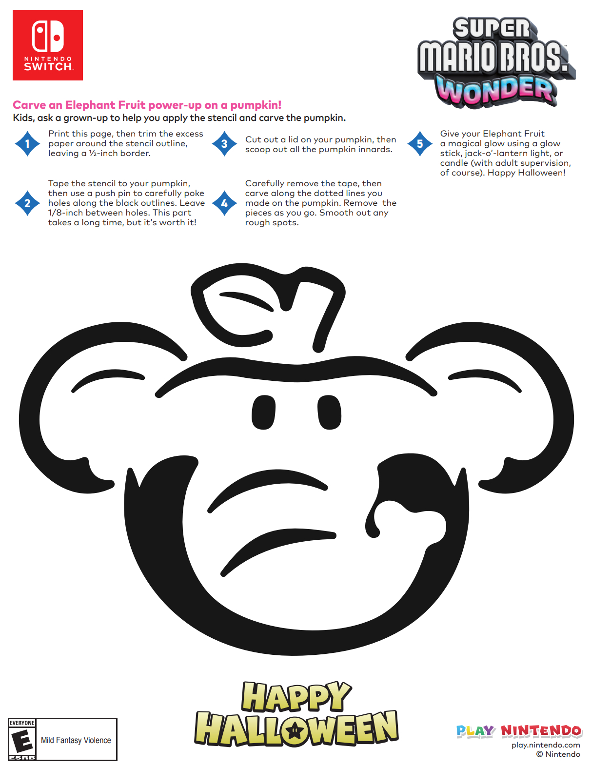Super Mario Bros. Wonder Printable Pumpkin Stencil - Play Nintendo. with regard to Super Mario Stencils Free Printables