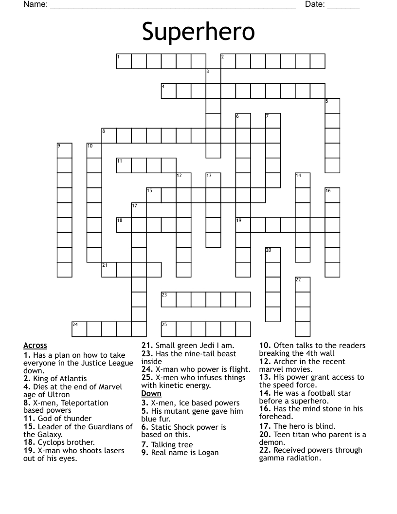 Superhero Crossword - Wordmint intended for Free Printable Superhero Crosswords