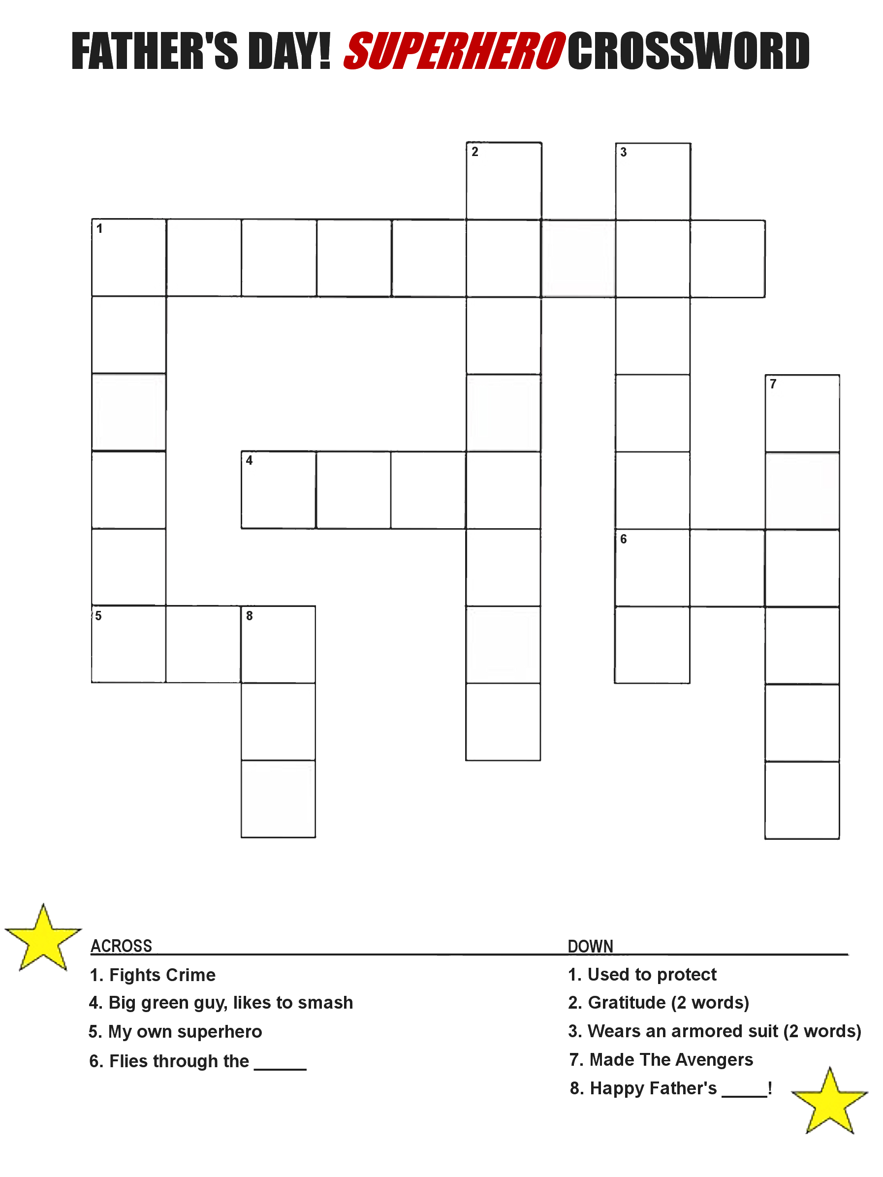 Superhero Father&amp;#039;S Day Crossword Printable - Our Kid Things with Free Printable Superhero Crosswords