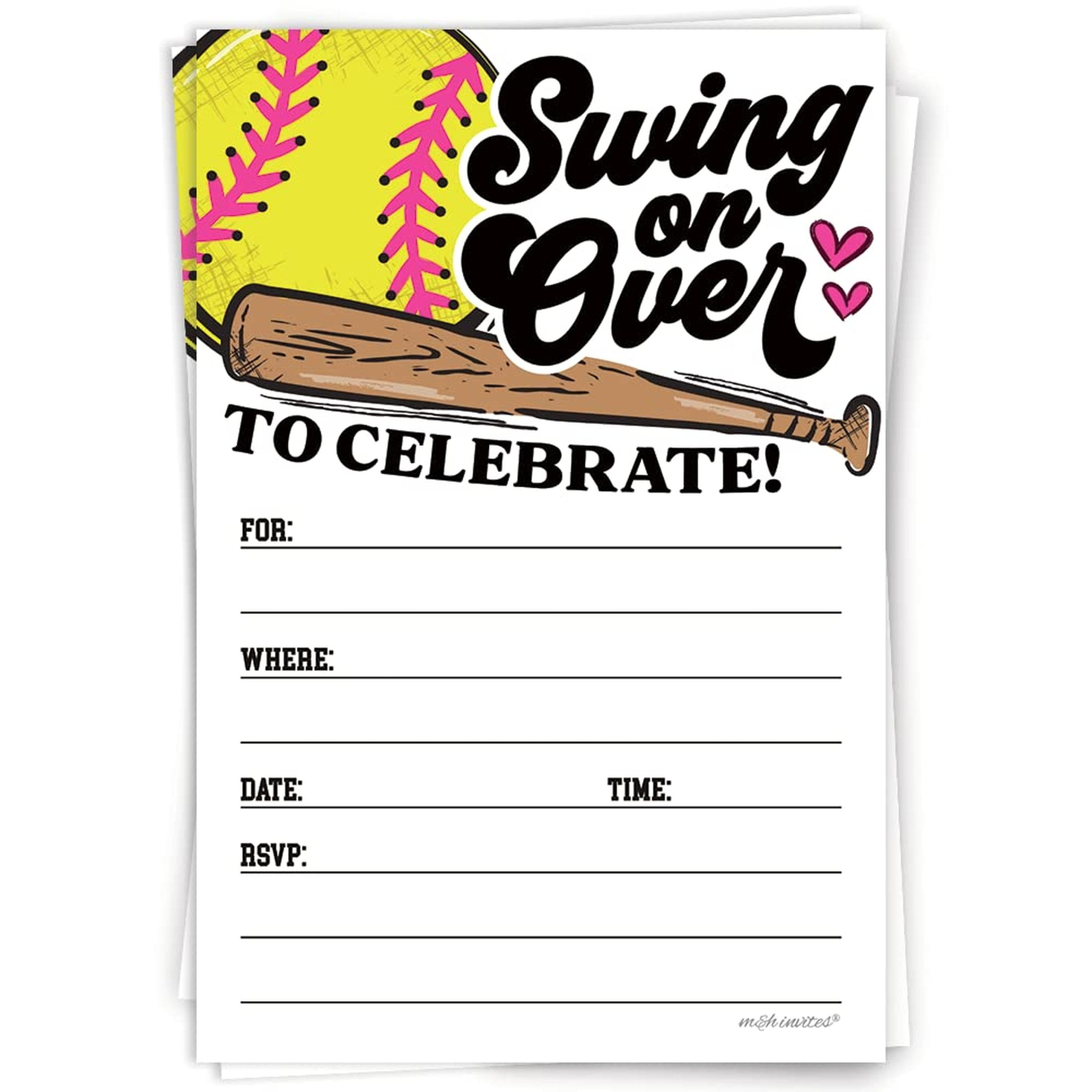 Swing Into Fun Softball Invitations With Envelopes - 20 Count For Player Birthdays Or Team Events. Perfect For Celebrating Your Favorite Softball in Free Printable Softball Party Invitations