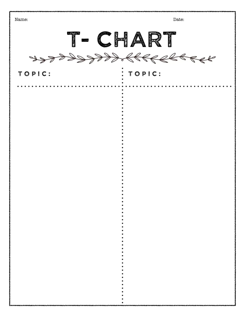 T-Chart Graphic Organizer | Free Printable Pdf regarding T Chart Printable