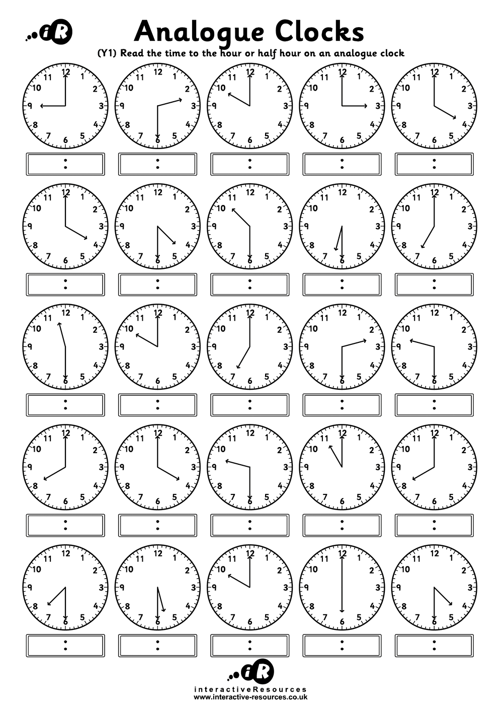 Teaching Time - Free Telling Time Worksheets with Free Printable Analog Clock