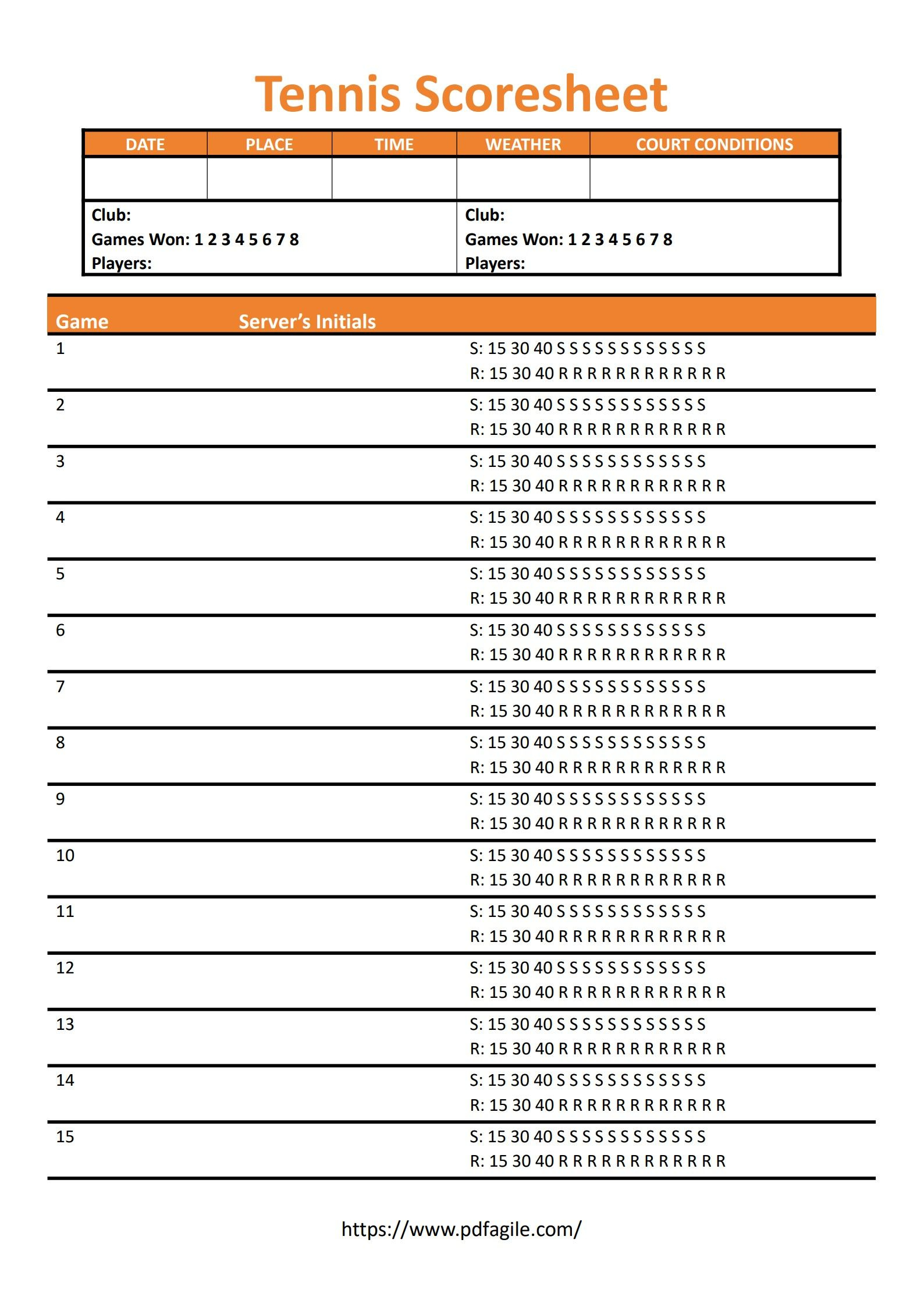 Tennis Scoresheet Template | Pdf Agile pertaining to Free Printable Tennis Score Sheets