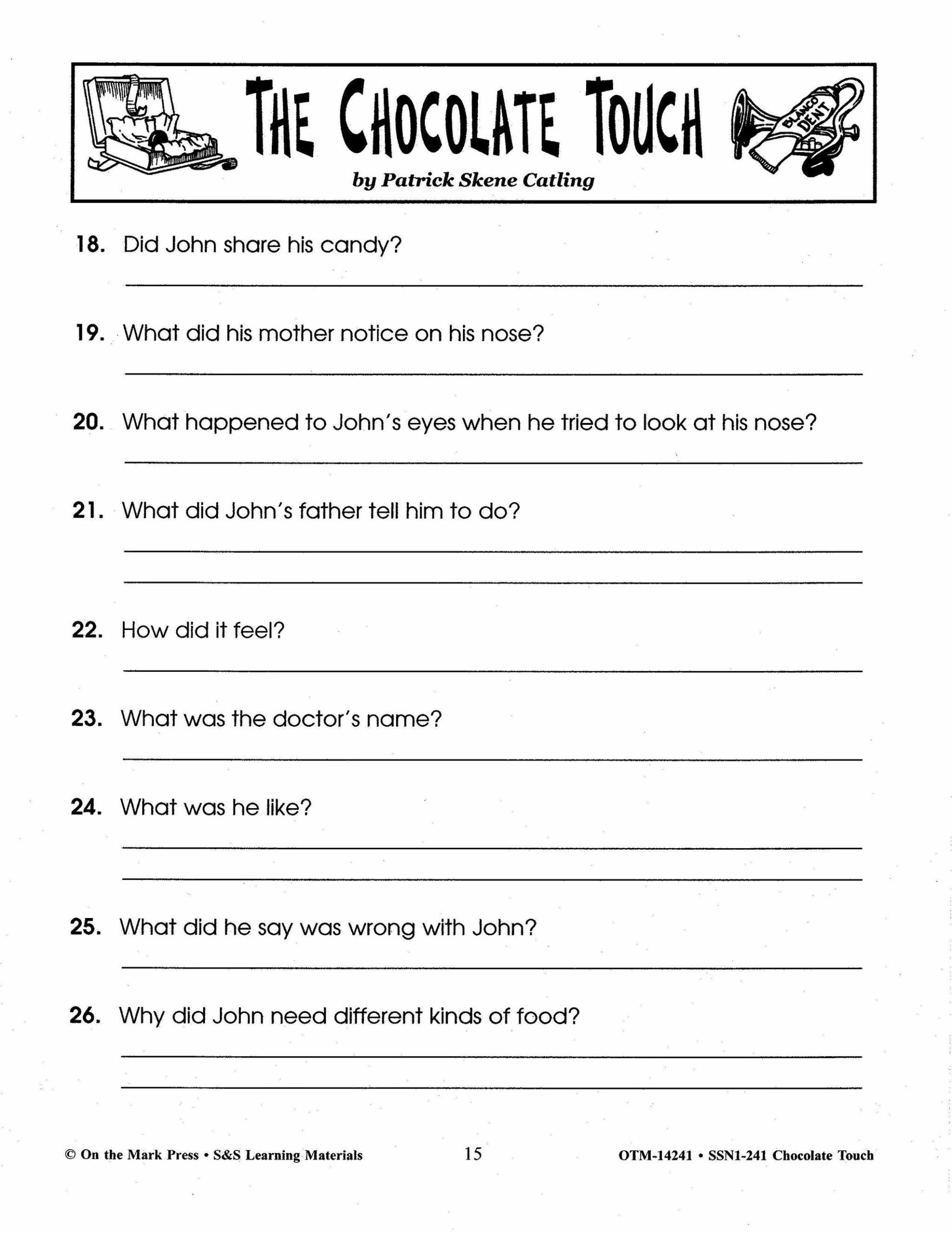 The Chocolate Touch: Chapters 9 And 10 Vocabulary Worksheet in Free Chocolate Touch Printables