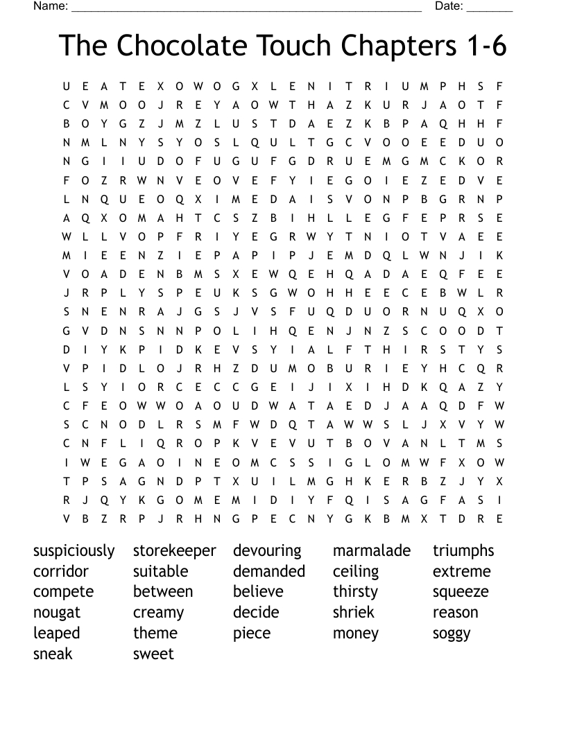 The Chocolate Touch Find Word Search - Wordmint pertaining to Free Chocolate Touch Printables