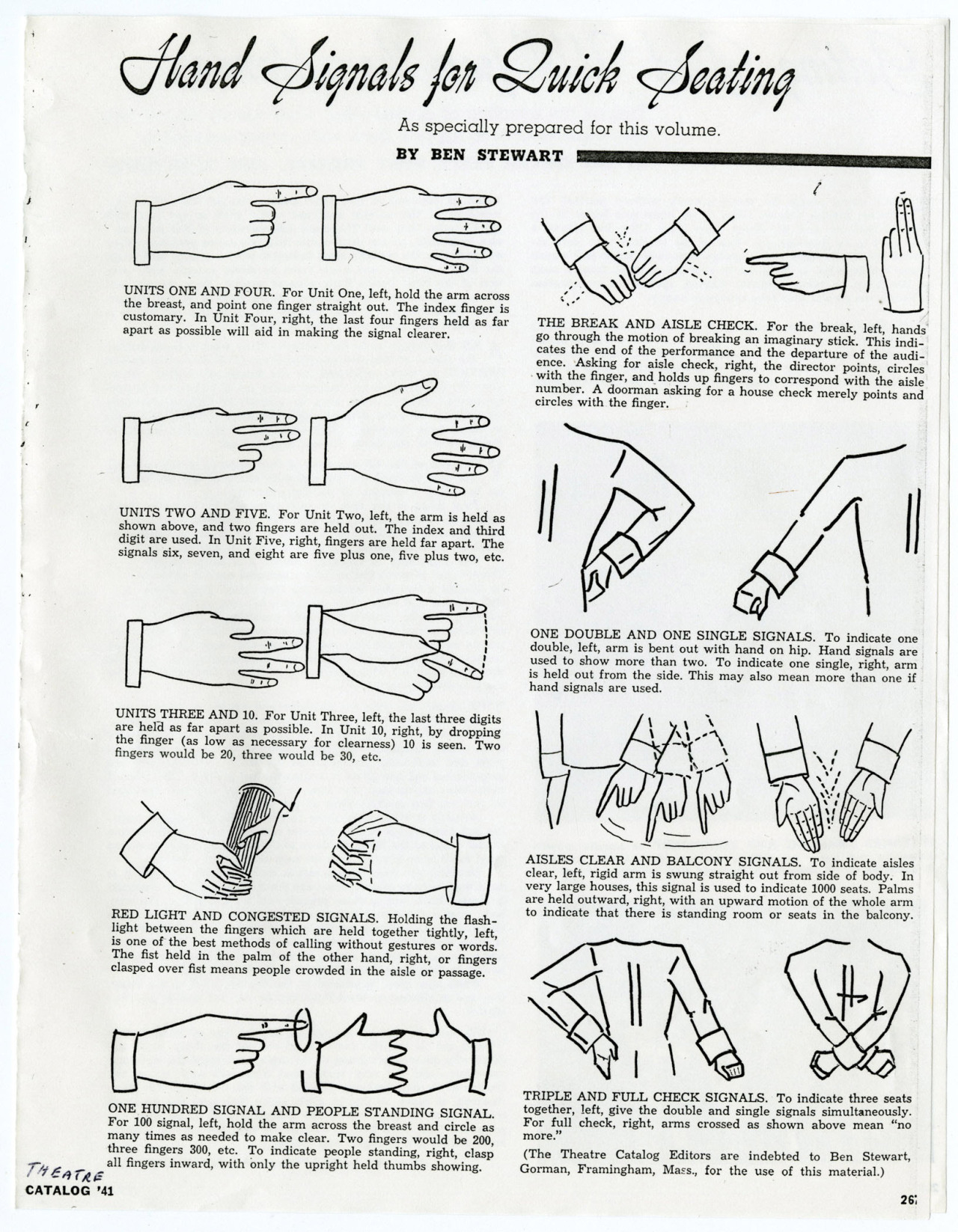 Theatre Historical Society Of America — Right This Way, Please with regard to Free Printable Church Usher Hand Signals
