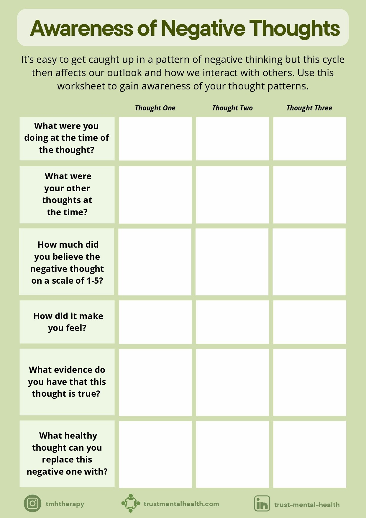 Therapy Worksheets | Cbt Worksheets | Trust Mental Health intended for Free Mental Health Printables