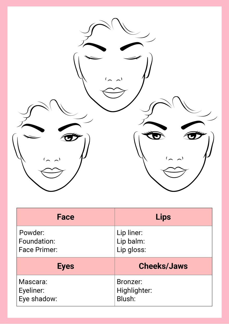 Three Face Chart In Illustrator, Pdf - Download | Template with Face Shape Chart Printable