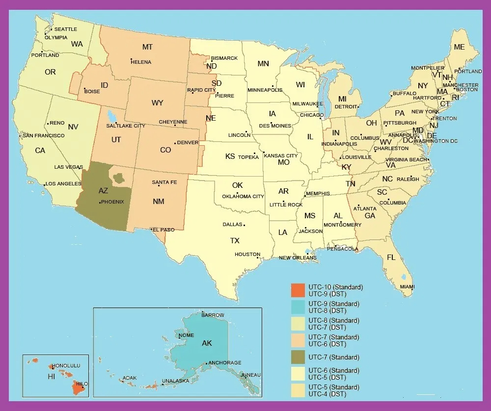 Time Zone Map Usa Hi-Res Stock Photography And Images - Alamy inside Free Printable Us Time Zone Map With State Names