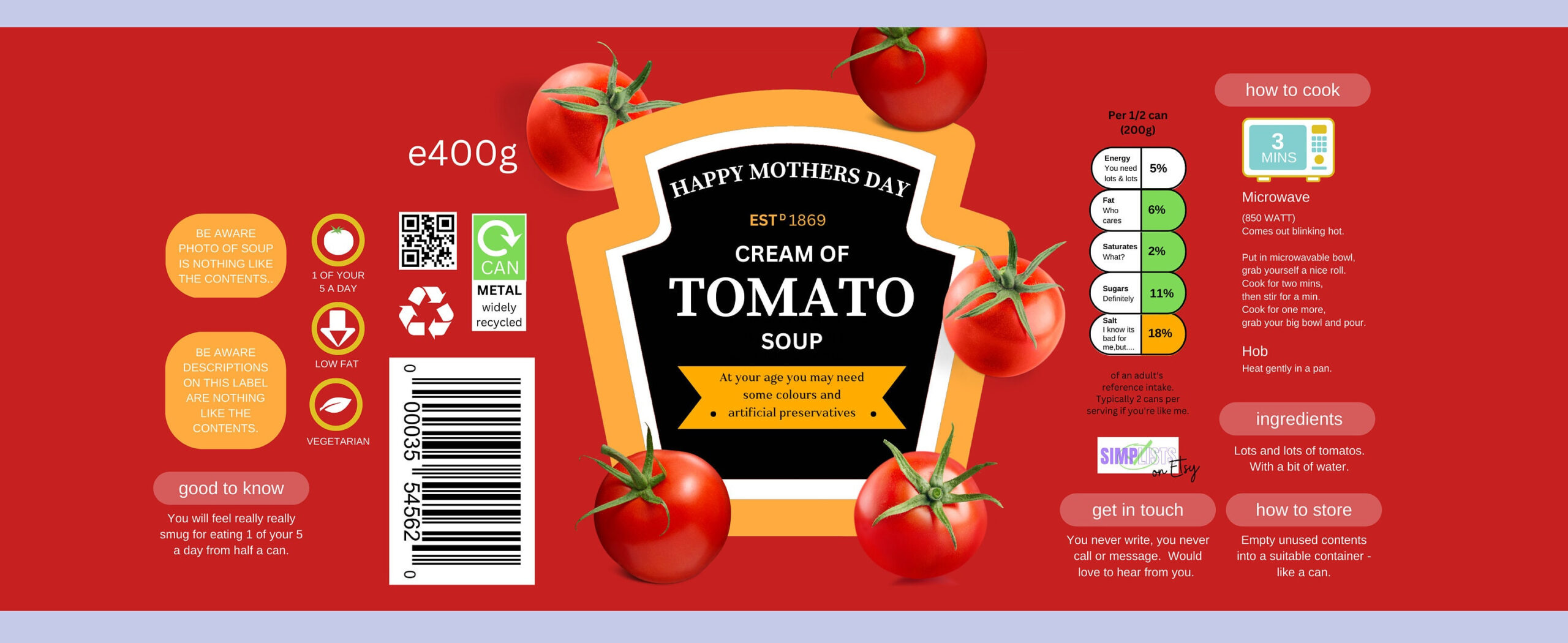 Tomato Soup Can Label Pdf Download - Etsy Uk pertaining to Free Soup Can Label Template