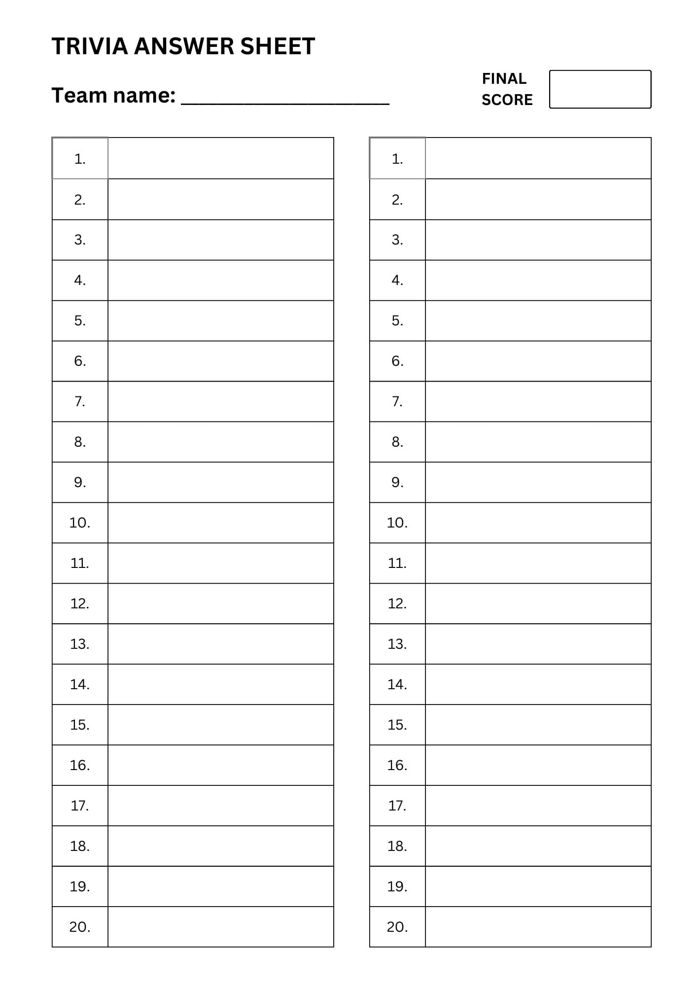 Trivia Answer Sheets | Trivia Quiz | Trivia Night | Printable with regard to Free Printable Quiz Answer Sheets