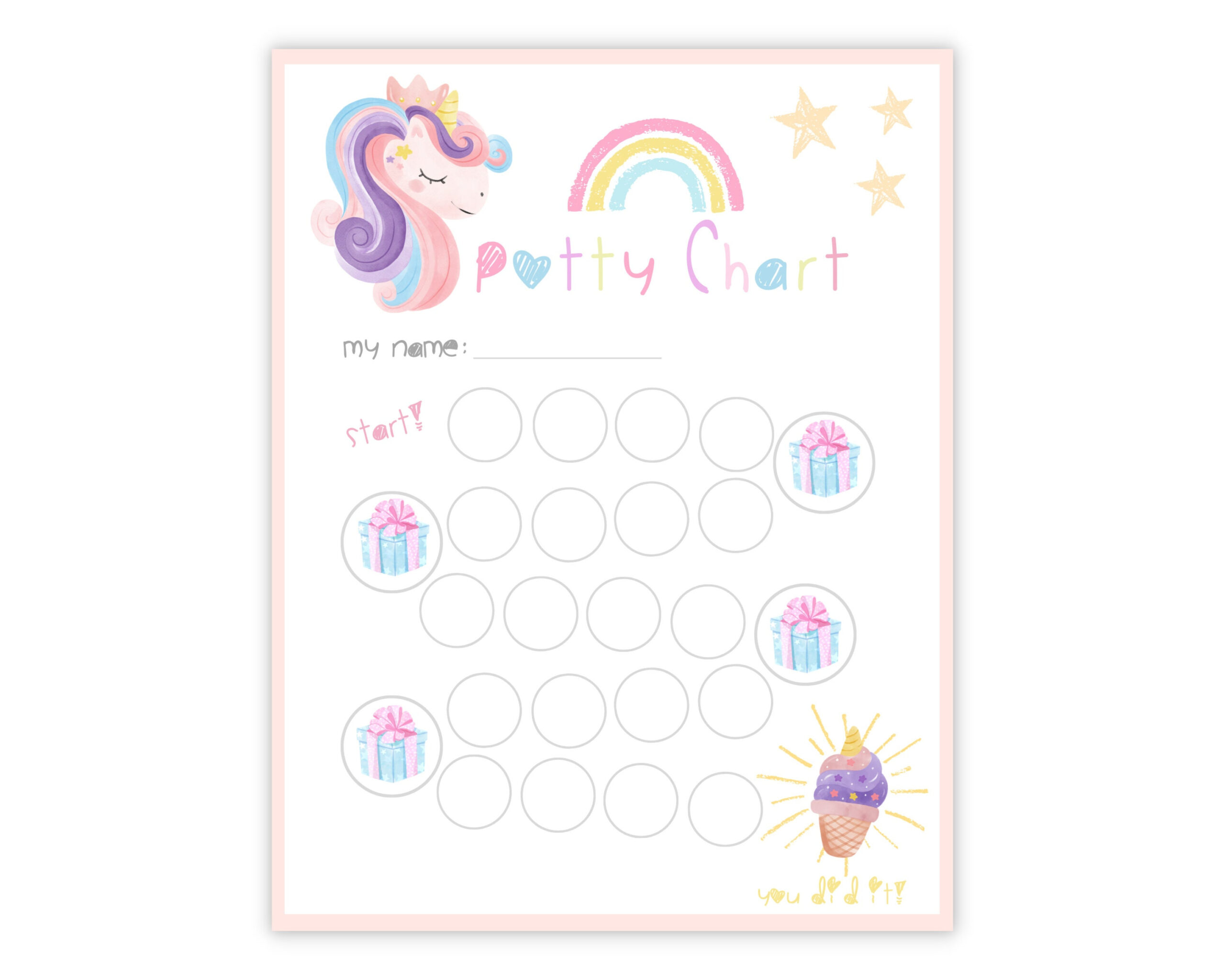 Unicorn Kids Potty Training Chart, Printable Instant Download for Unicorn Potty Chart Printable