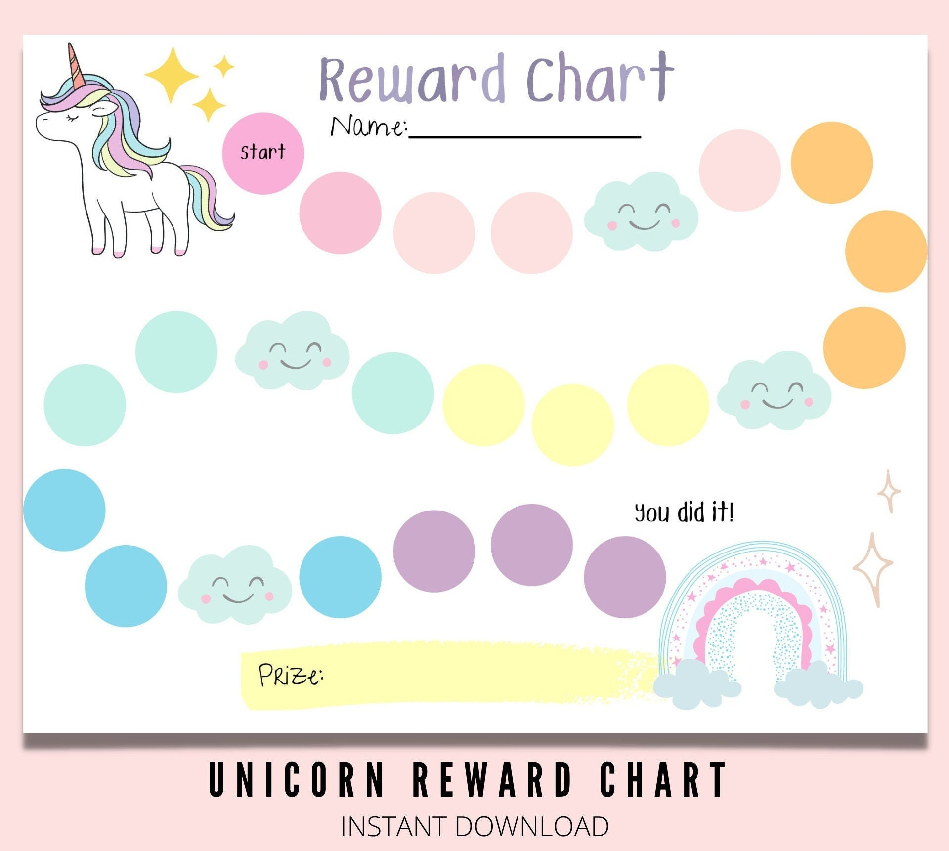 Unicorn Reward Chart For Kids, Printable Chore Chart Girls, Rainbow Unicorn Sticker Chart, Girls Reward Chart, Kids Behavior Chart within Unicorn Reward Chart Printable