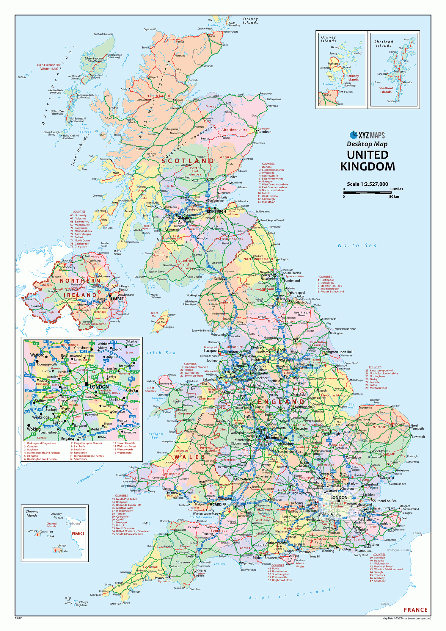 United Kingdom Political Desktop Map, A3 Size : Xyz Maps with Uk Map Printable Free