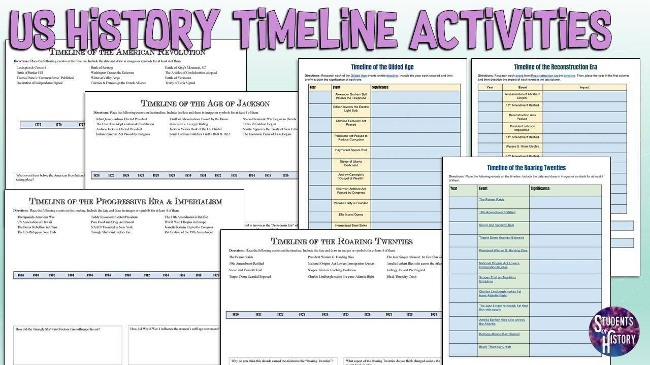 Us History Printable Timeline Activities inside Free Printable Timeline of Us History