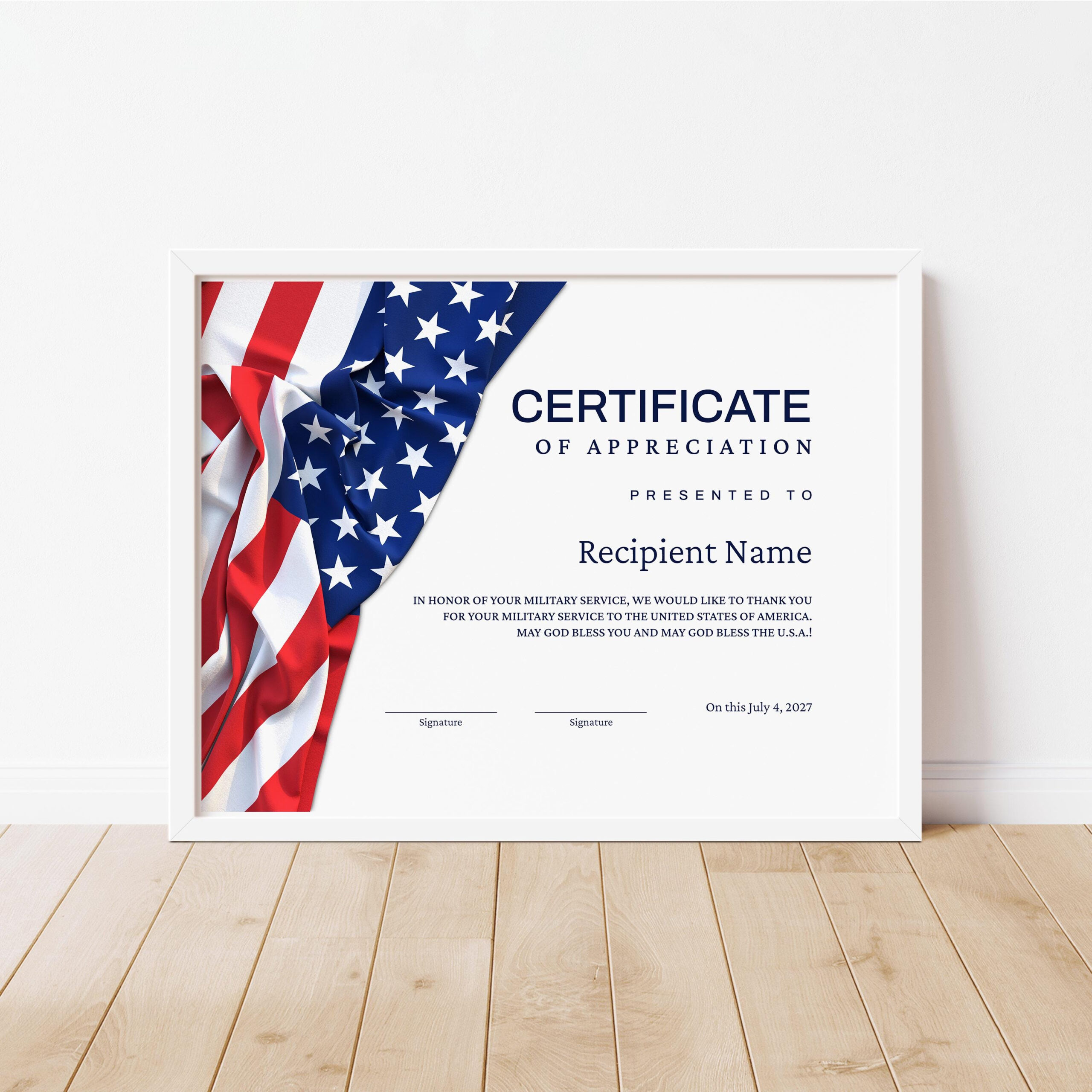 Veteran&amp;#039;S Certificate Of Appreciation Template, Editable regarding Free Printable Certificates Of Appreciation For Veterans