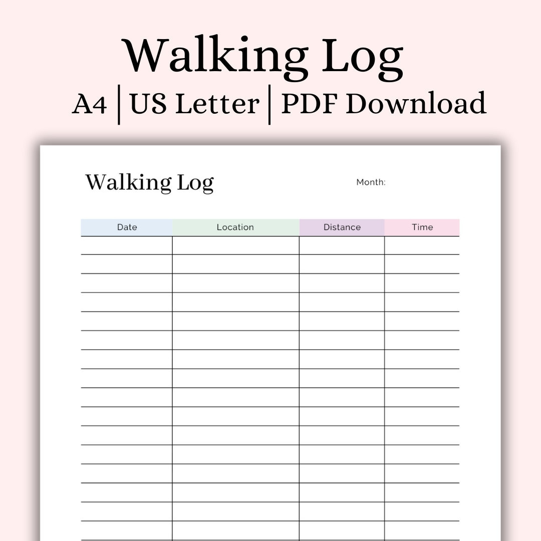 Walking Log Tracker Printable, Walking Journal, Steps Tracker with Walking Chart Printable