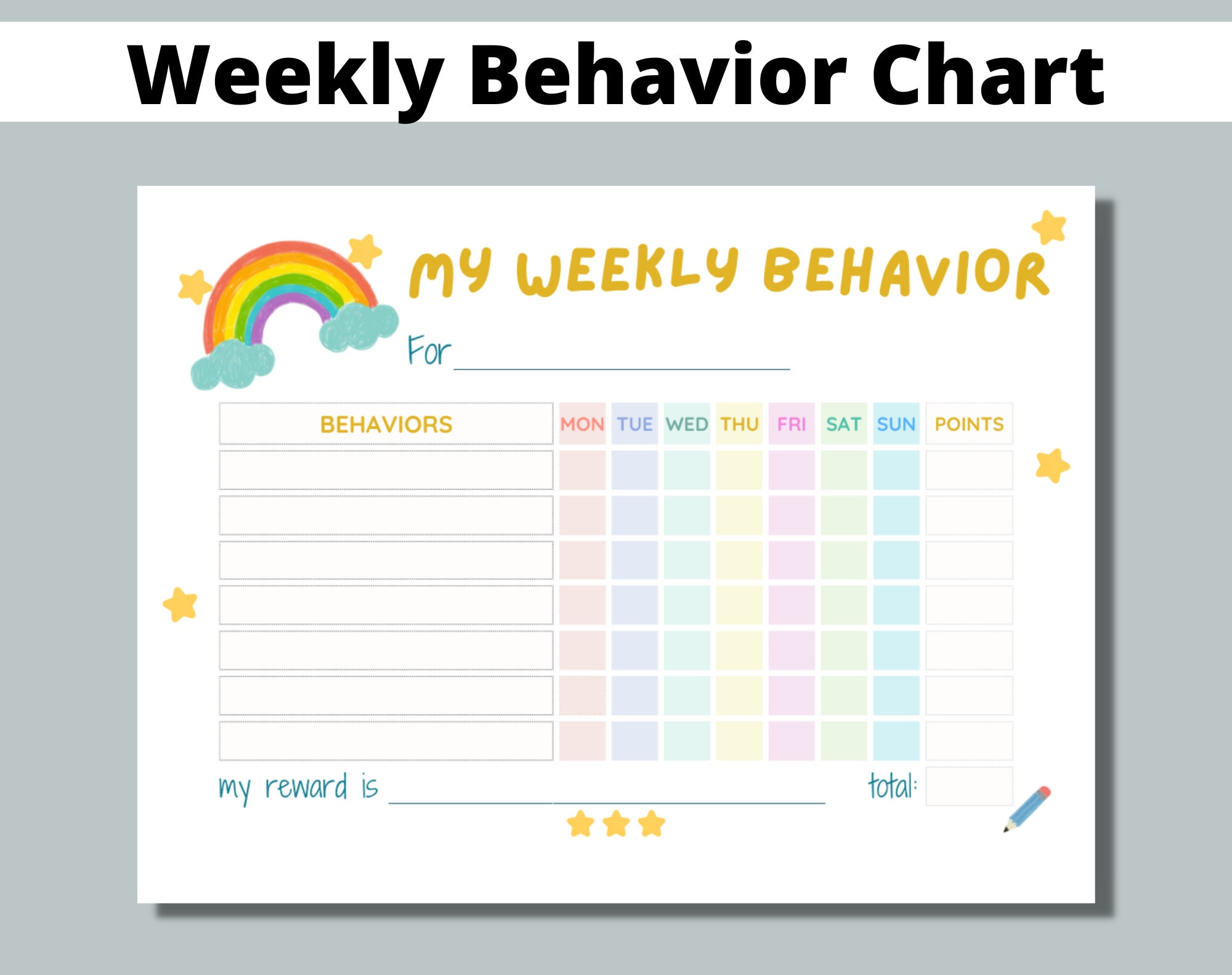Weekly Behavior Chart Printable For Kids, Students, Classroom with regard to Weekly Reward Chart Printable