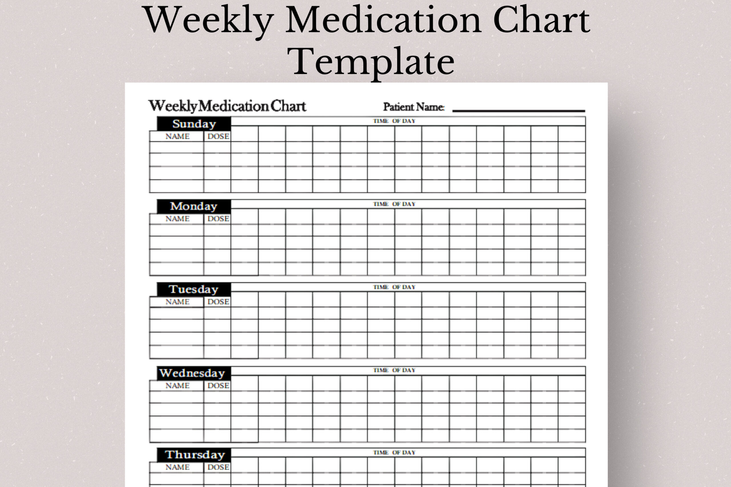 Weekly Medication Chart Template, Weekly Medication Log with regard to Medicine Chart Printable
