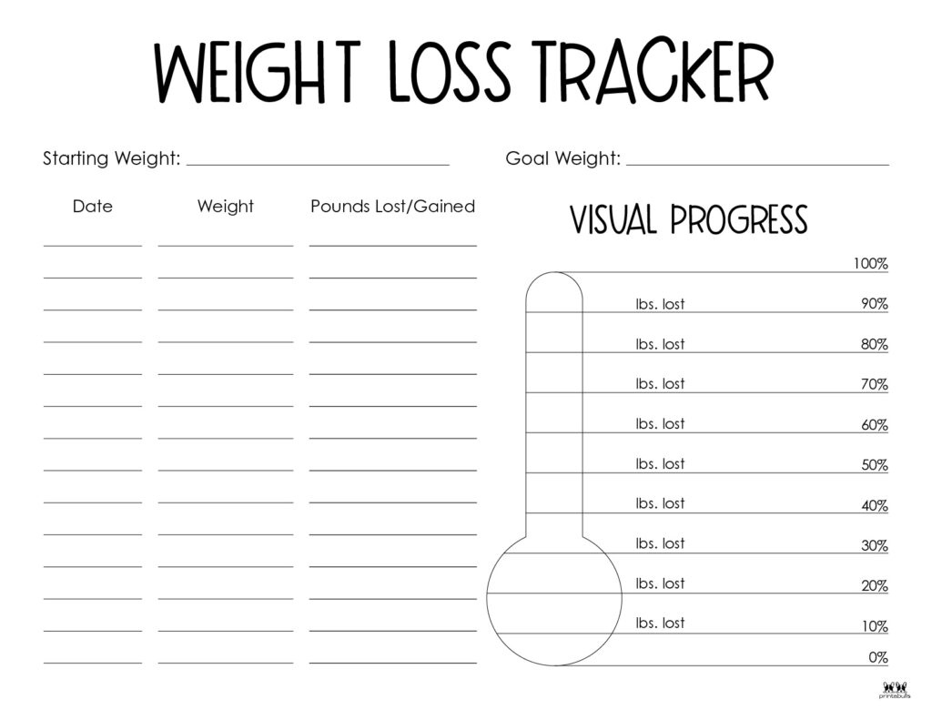 Weight Loss Trackers - 29 Free Printables | Printabulls for Weight Chart Printable