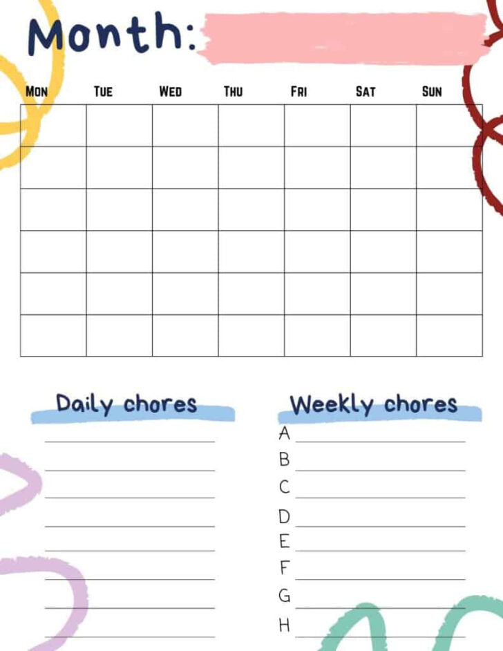 Monthly Chore Chart Printable
