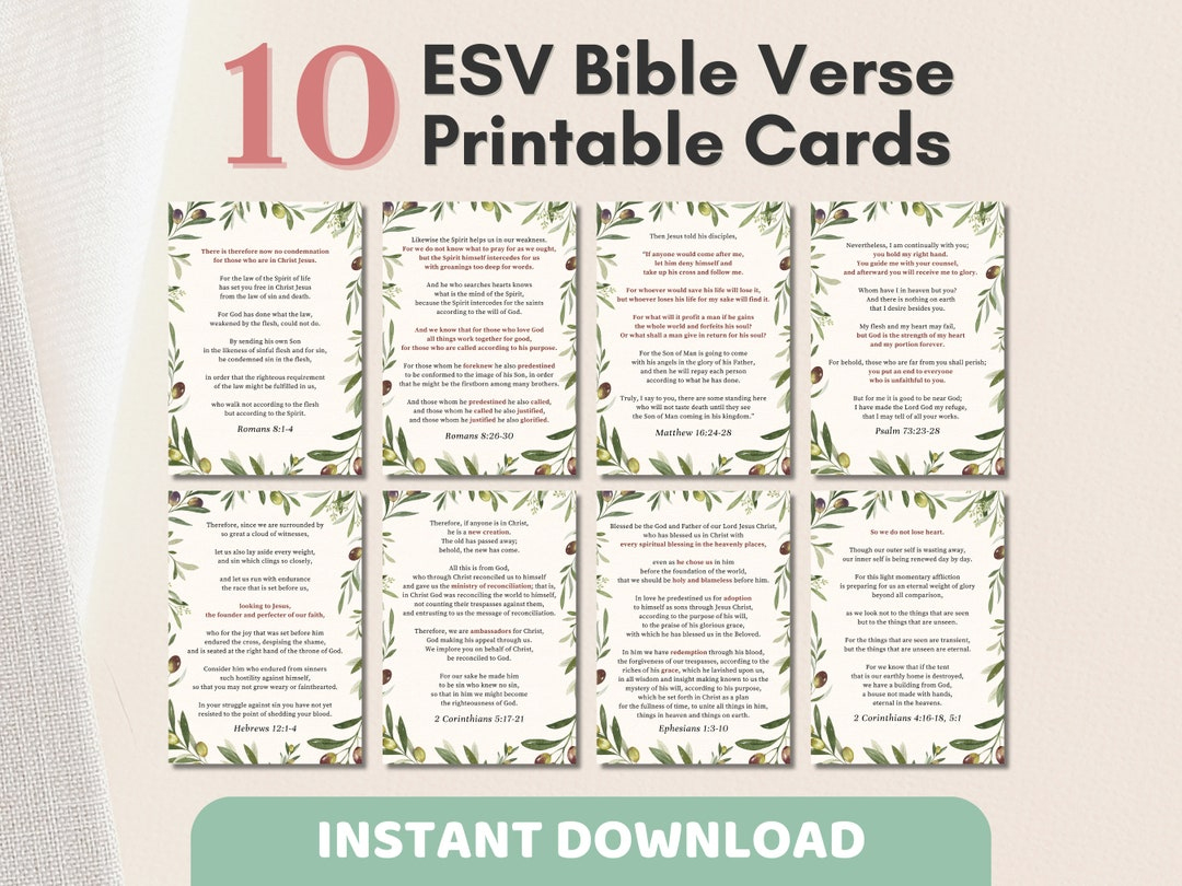 10 Esv Bible Verse Cards Printable | Olive Watercolor Scripture with Free Printable Esv Bible