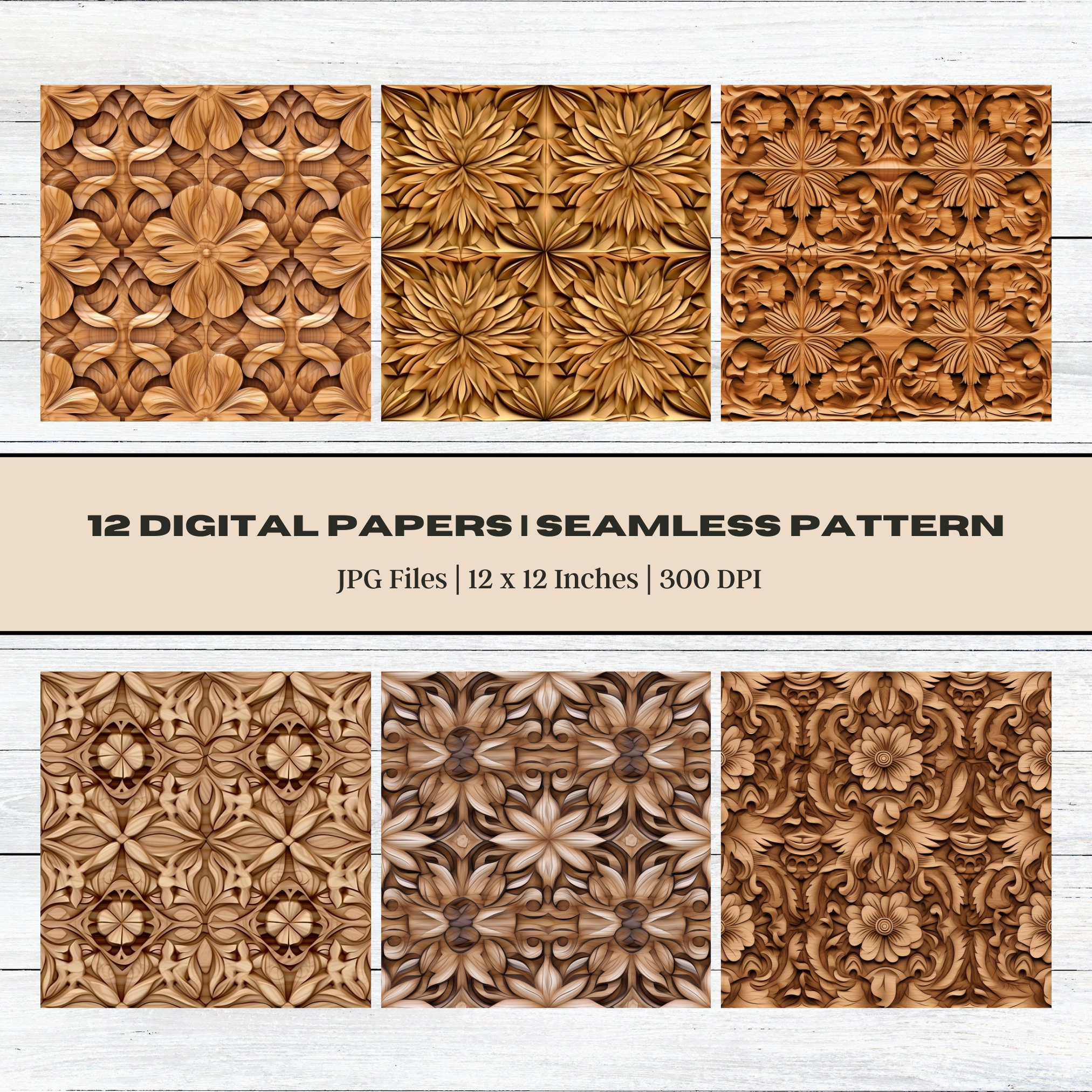 12 Wood Carving Digital Paper, Seamless Design, Wood Textures within Carving Pattern Fan Wood Printable