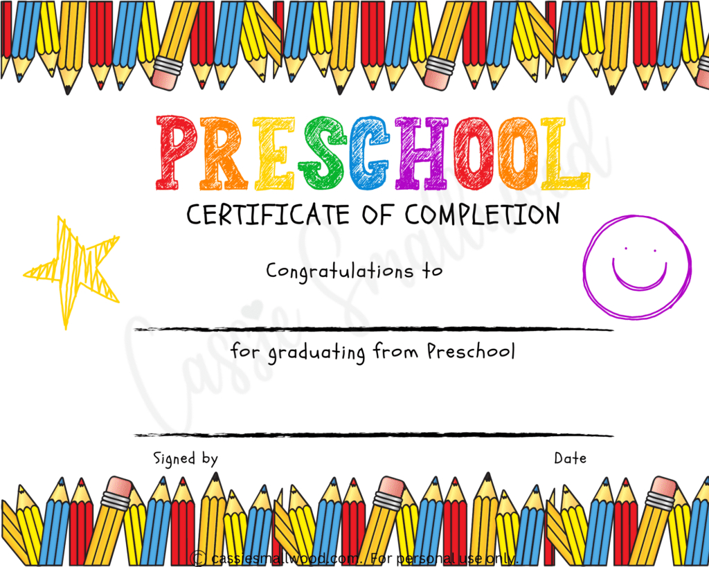 20 Preschool And Kindergarten Graduation Certificates (Free pertaining to Free Printable Preschool Certificates