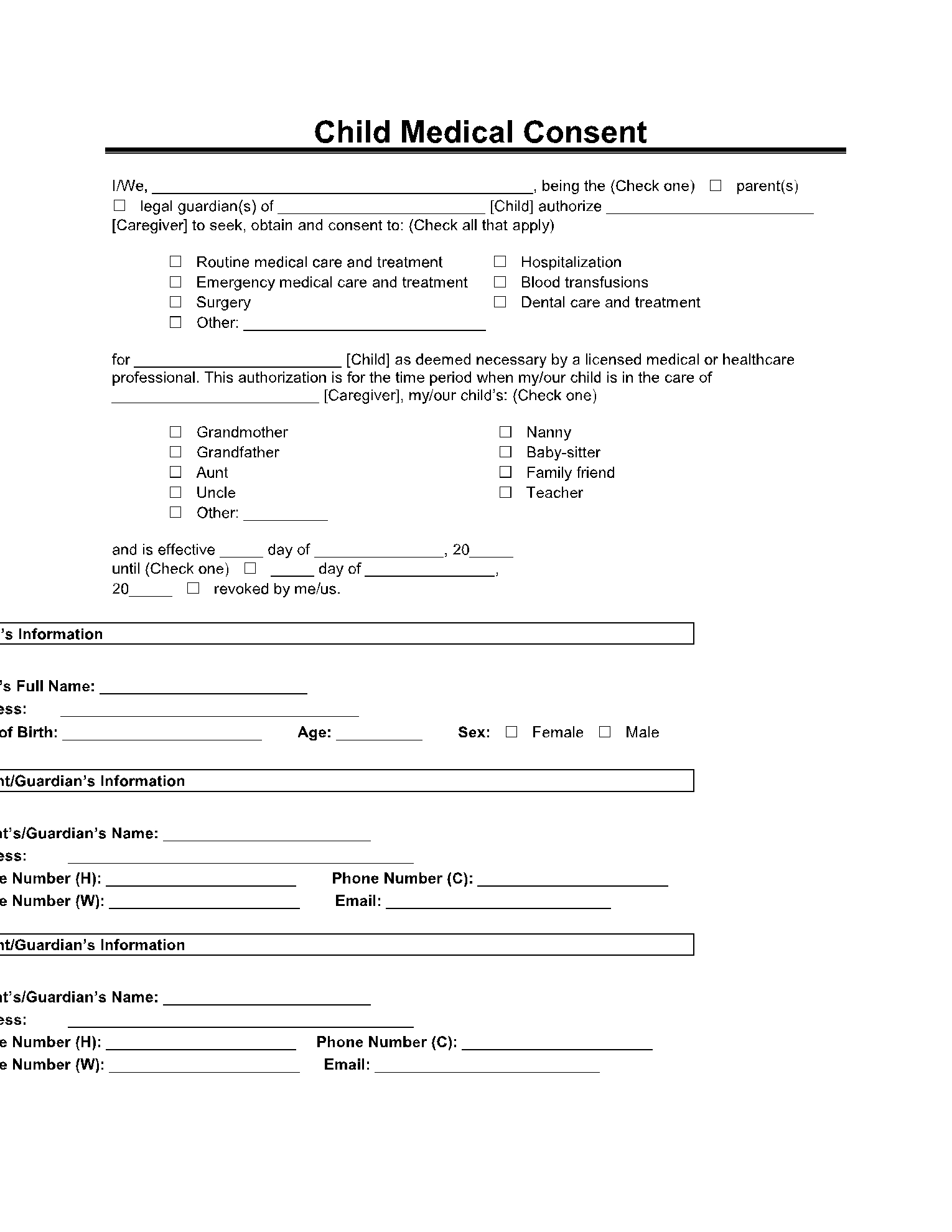 26 Printable Medical Consent Form - Free To Edit, Download &amp;amp; Print with Free Printable Medical Consent Form For Grandparents