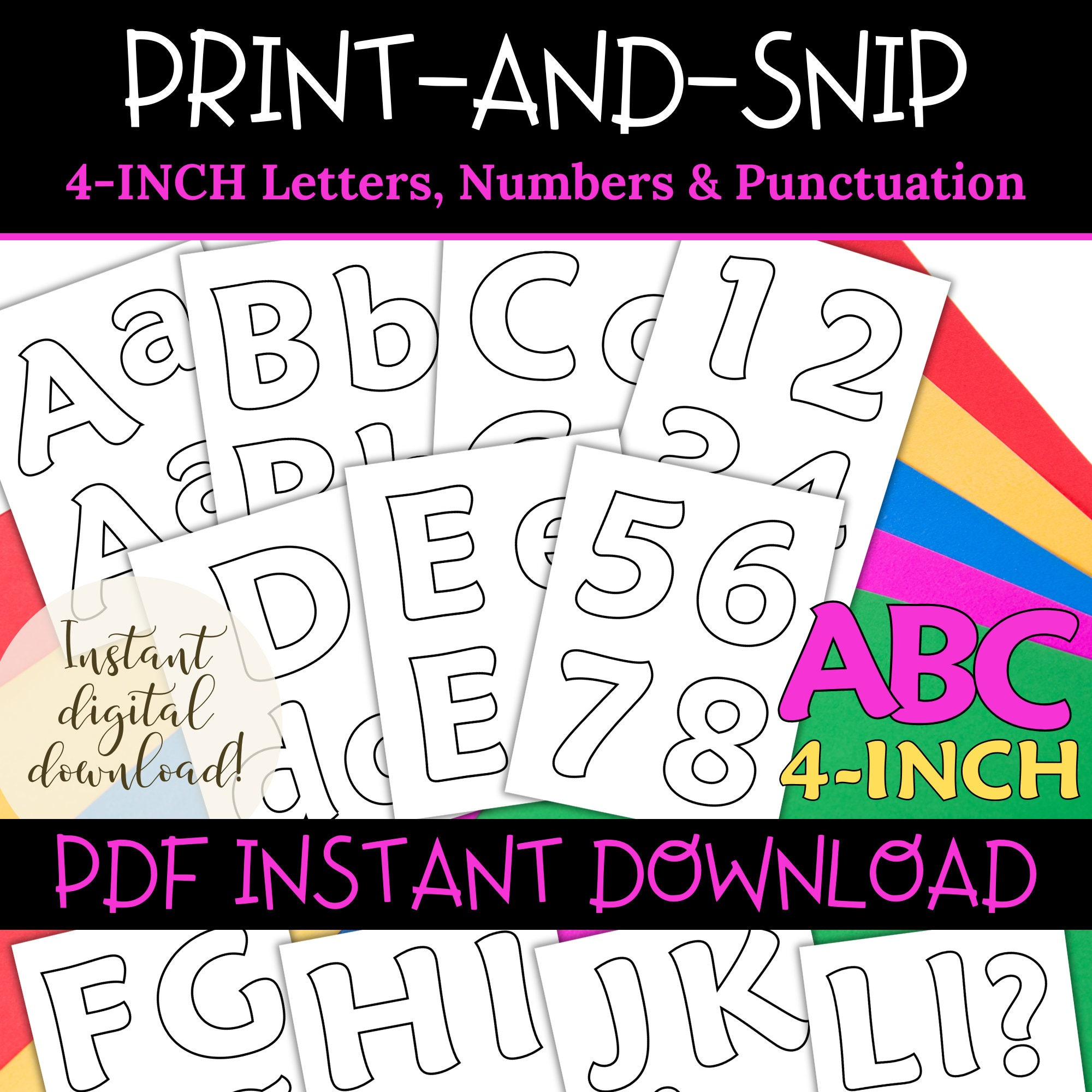4 Inch Printable Bulletin Board Letters, Black Ink Outline for Printable 4 Inch Letters Stencils