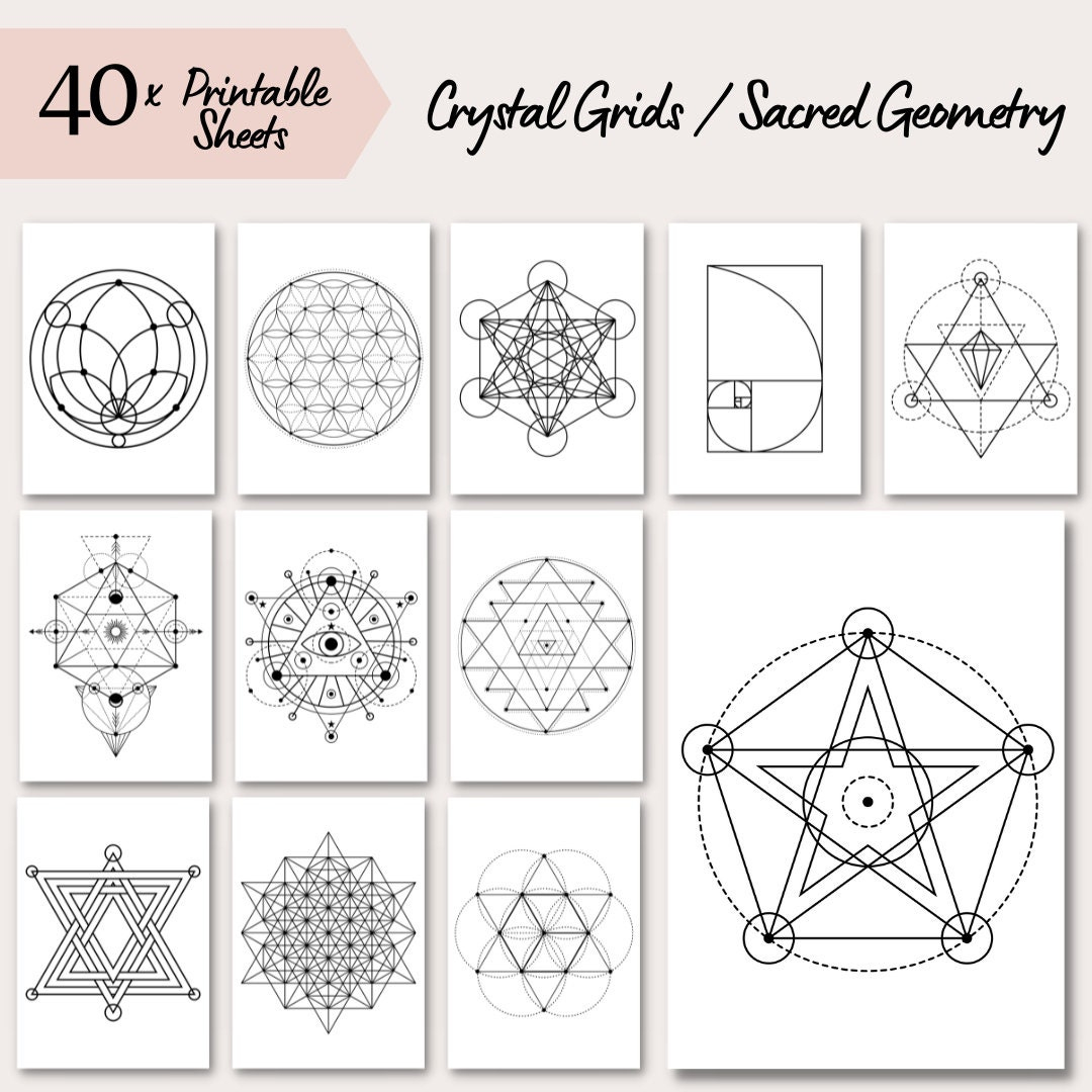 40 Printable Crystal Grids, Black And Plain White Background pertaining to Printable Sacred Geometry Patterns