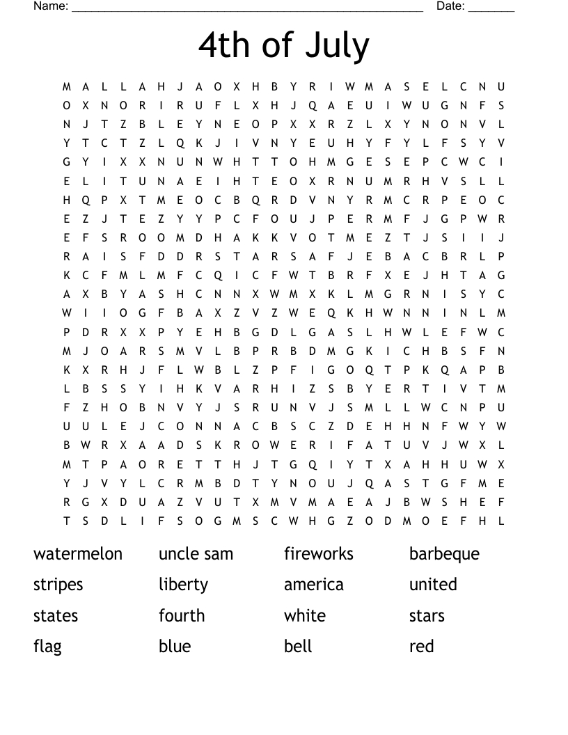 4Th Of July Word Search - Wordmint intended for Free Printable 4th of July Puzzles