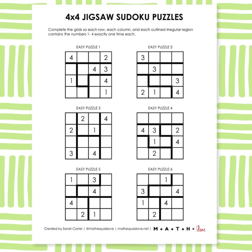 4X4 Jigsaw Sudoku Puzzles | Math = Love within Free Printable Jigsaw Sudoku