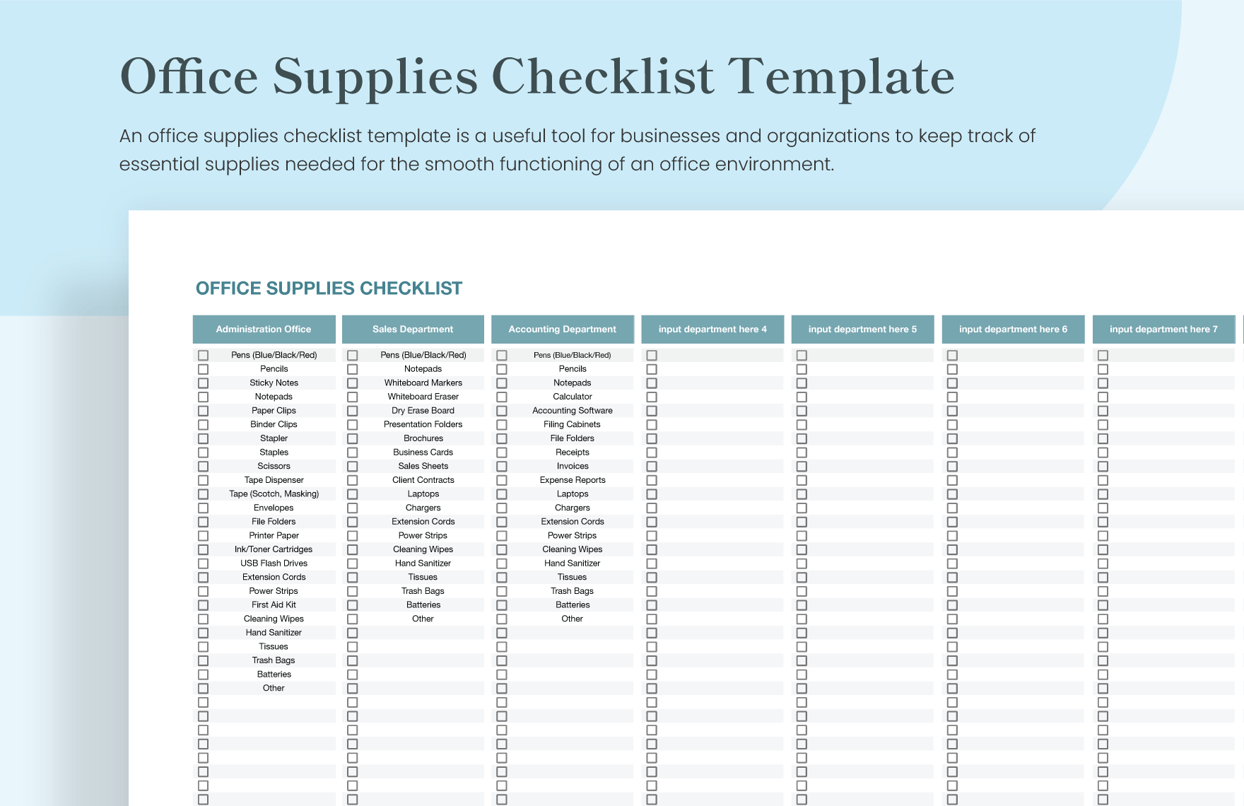 7+ Office Supply Checklist Templates In Pdf | Word intended for Free Office Supply List Template