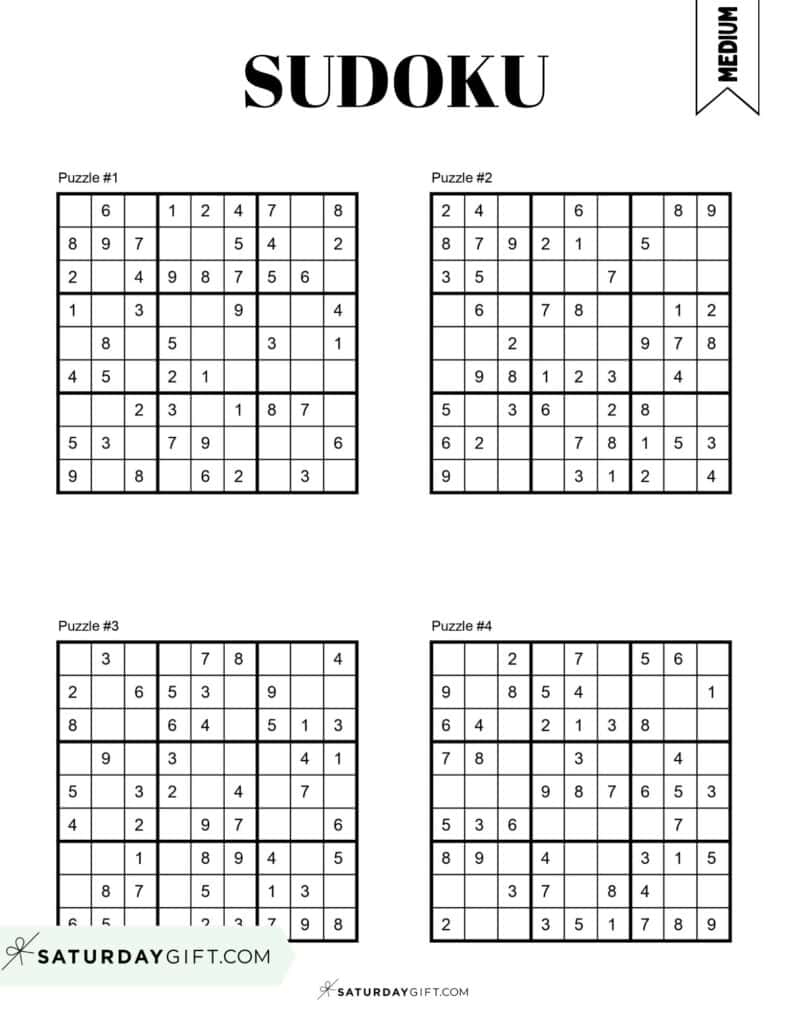 72 Free Printable Sudoku Puzzles | Saturdaygift pertaining to Free Printable Sudoku Medium