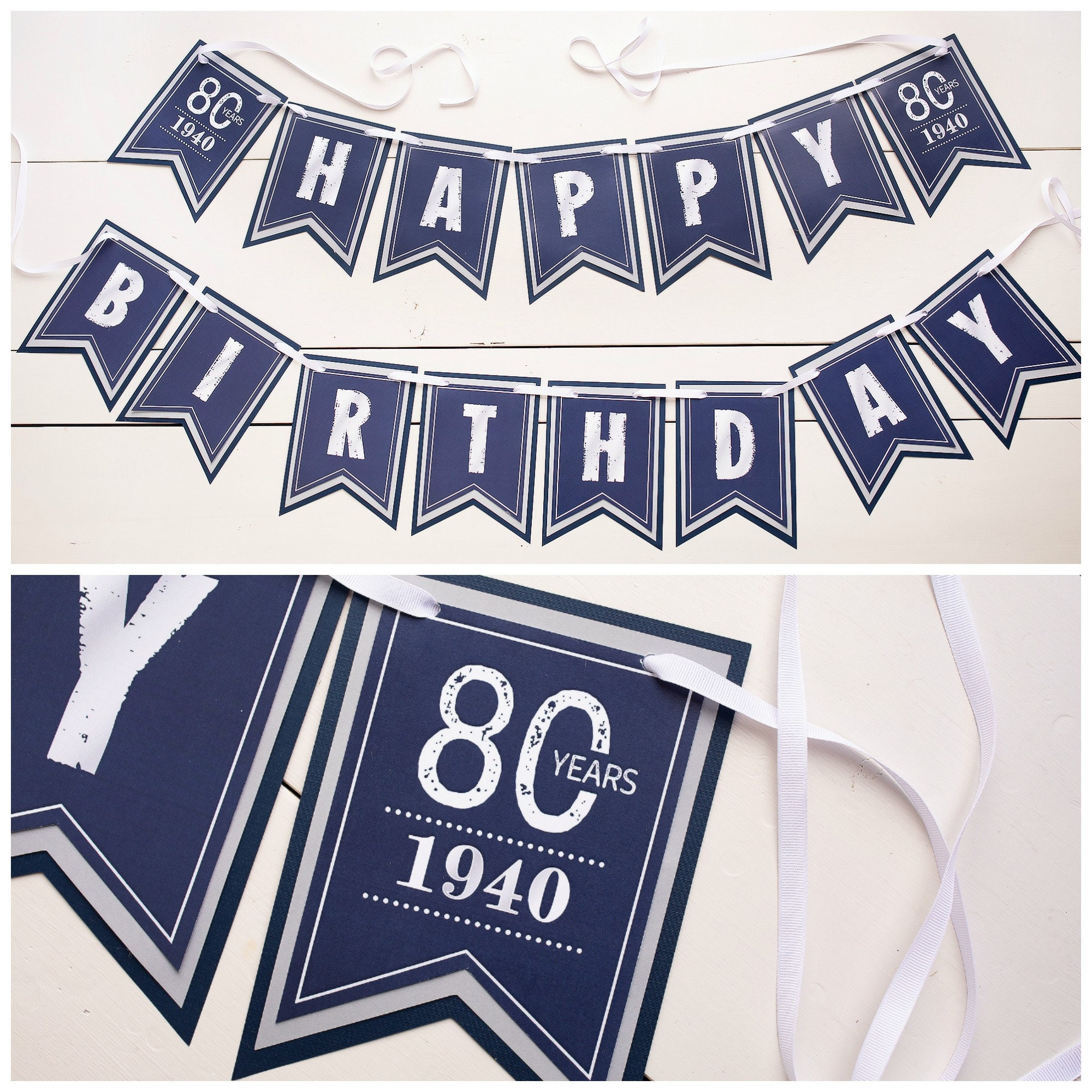 80Th Birthday Banner, 80Th Birthday Party Decorations, Navy Blue throughout Free Printable 80Th Birthday Banners