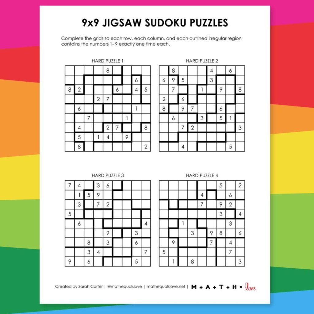 9X9 Jigsaw Sudoku Puzzles | Math = Love regarding Free Printable Jigsaw Sudoku